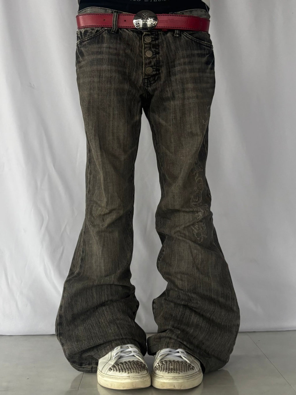 TORNADO MART Embroidery Flare Jeans