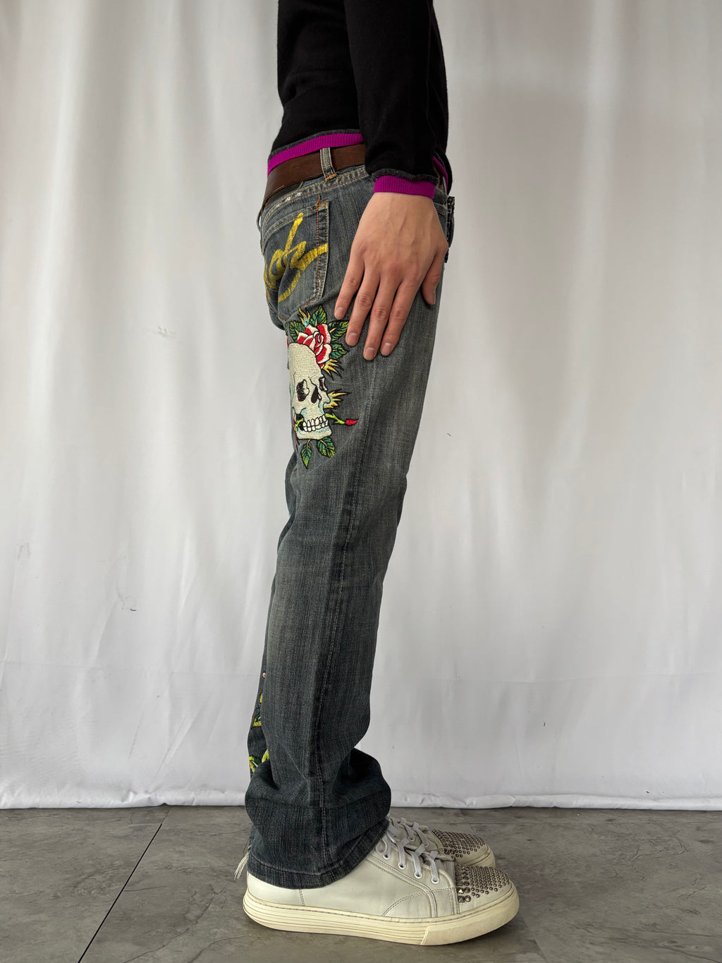 ED HARDY Back Logo Skull-Rose Jeans