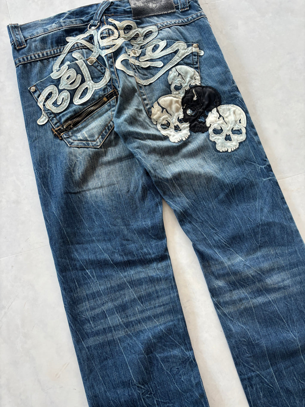 RED PEPPER skull heavy embroidery denim