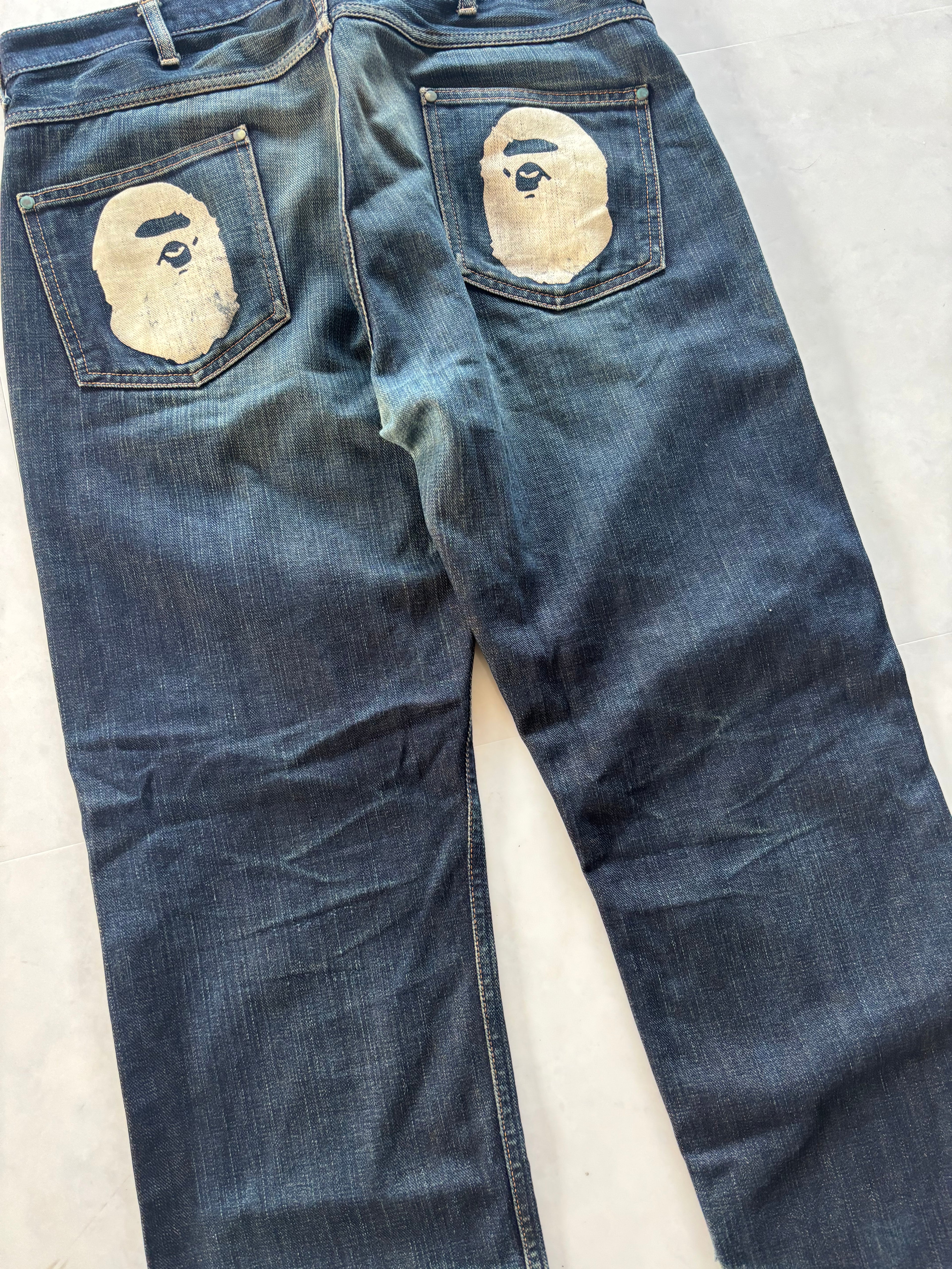 A BATHING APE Ape Head Back Logo Jeans