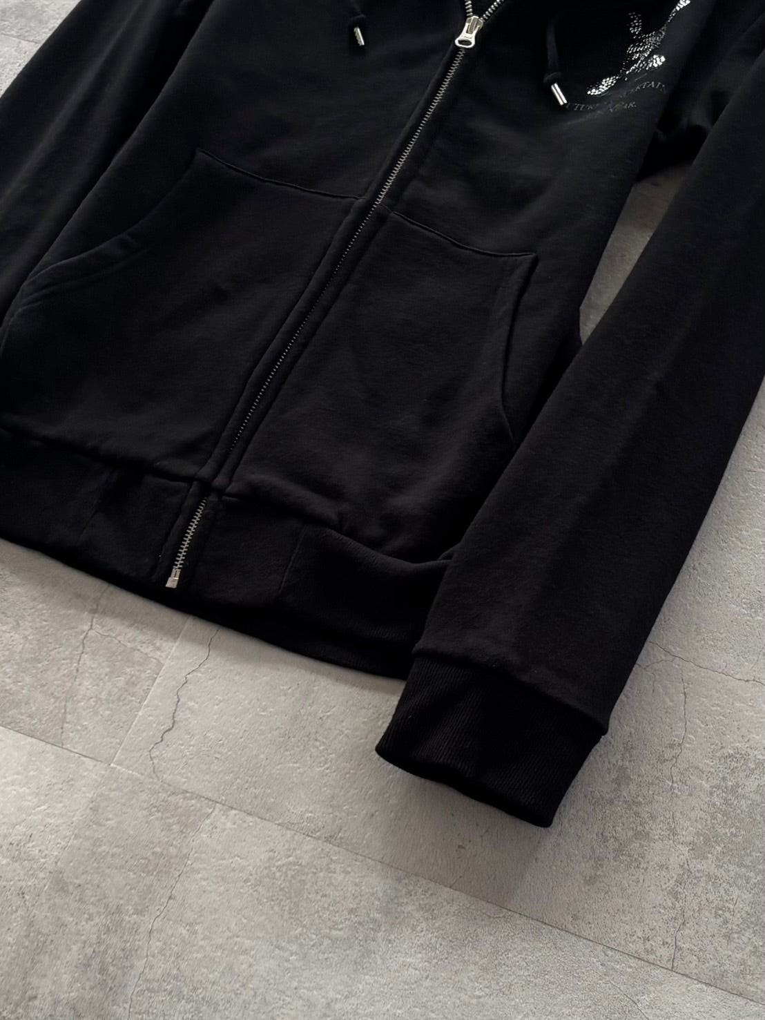 ROEN BLACKOUT SWAROVSKI SKULL ZIP HOODIE