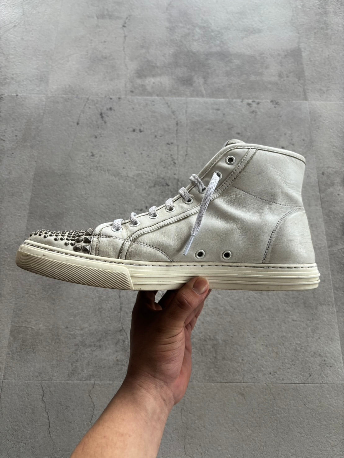 GUCCI Studded High Cut Leather Sneakers