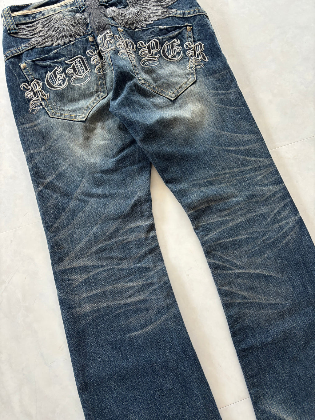 RED PEPPER skull heavy embroidery denim