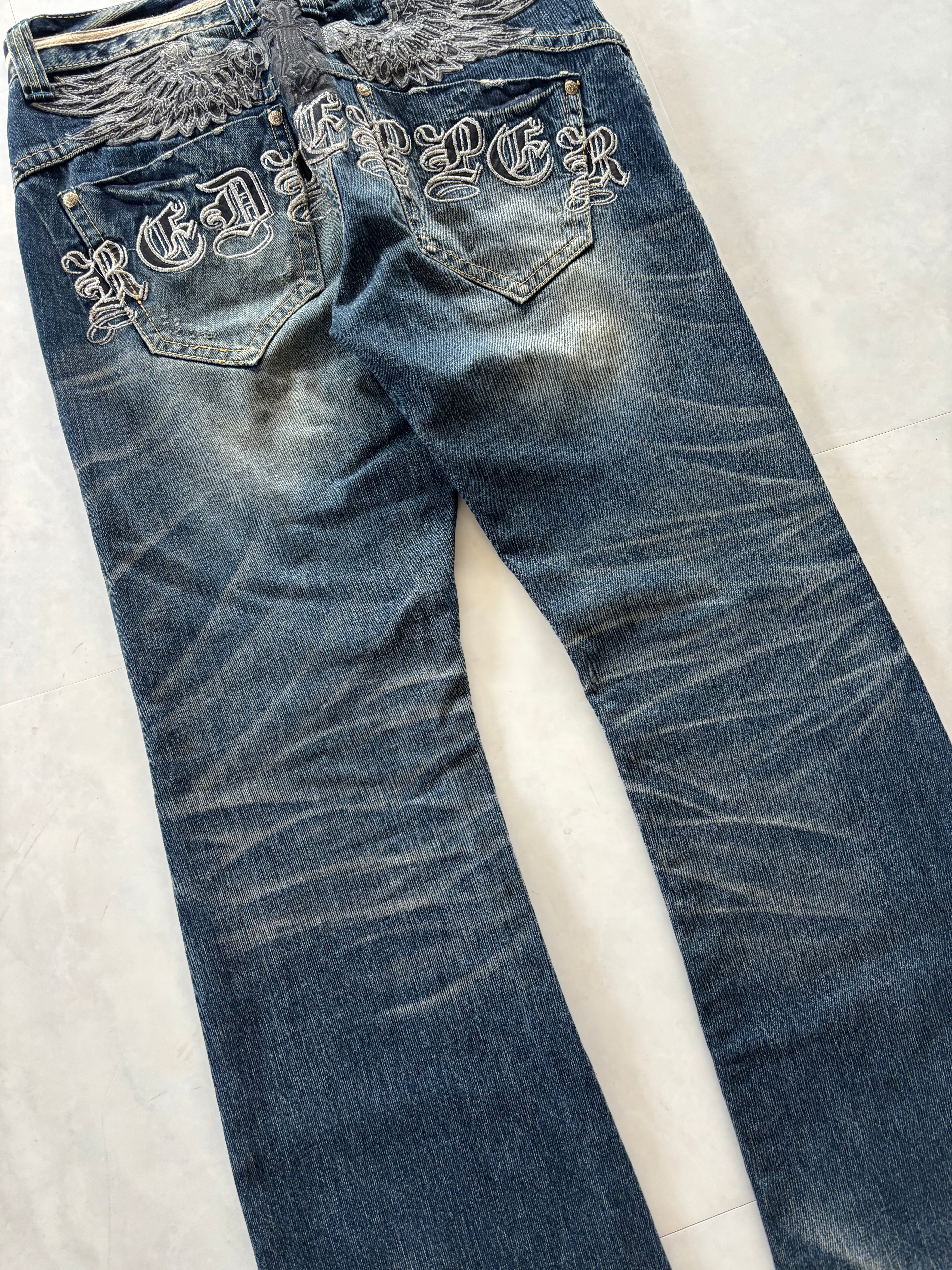 RED PEPPER skull heavy embroidery denim