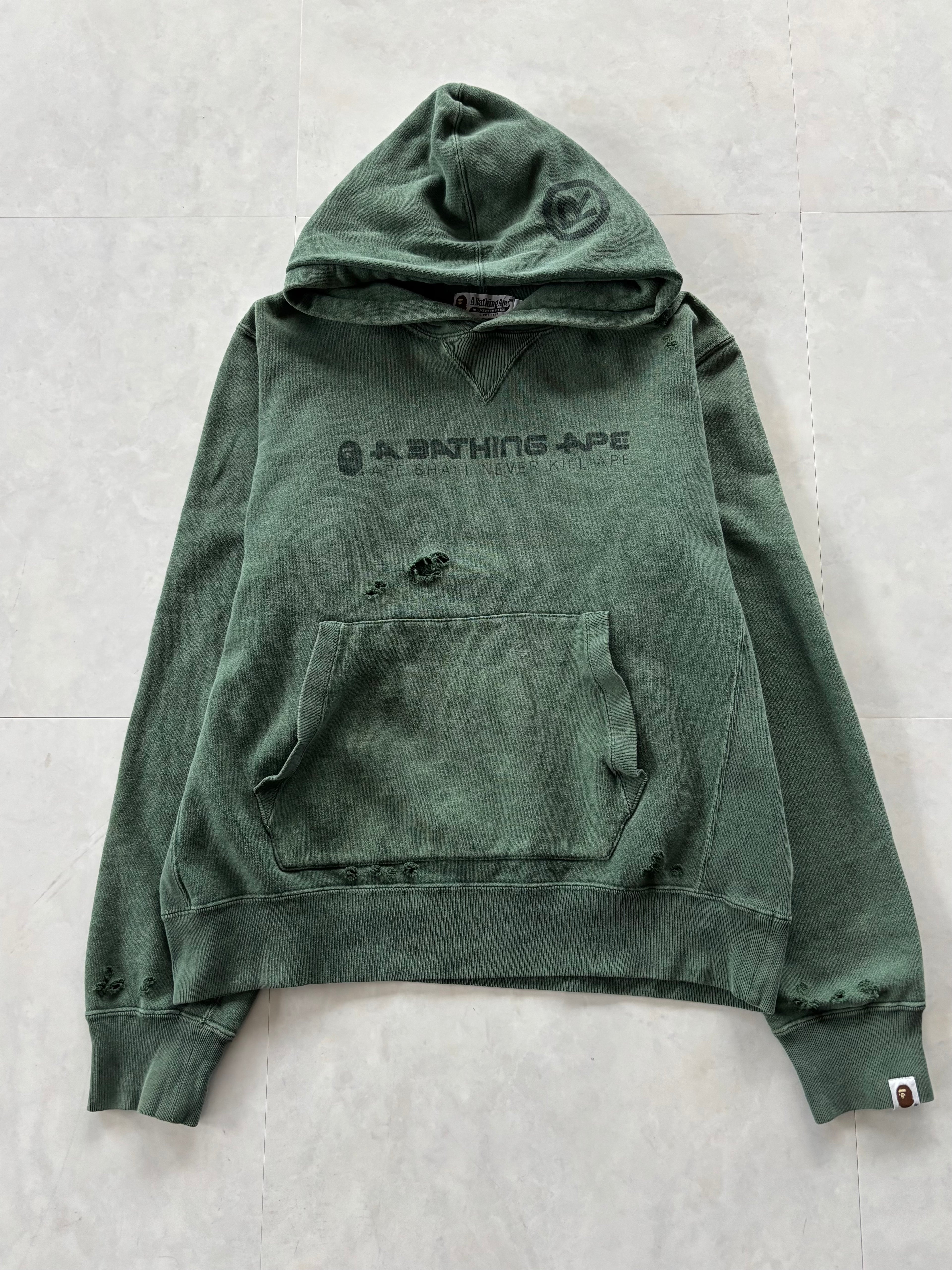 A BATHING APE® Distressed Military Green Hoodie