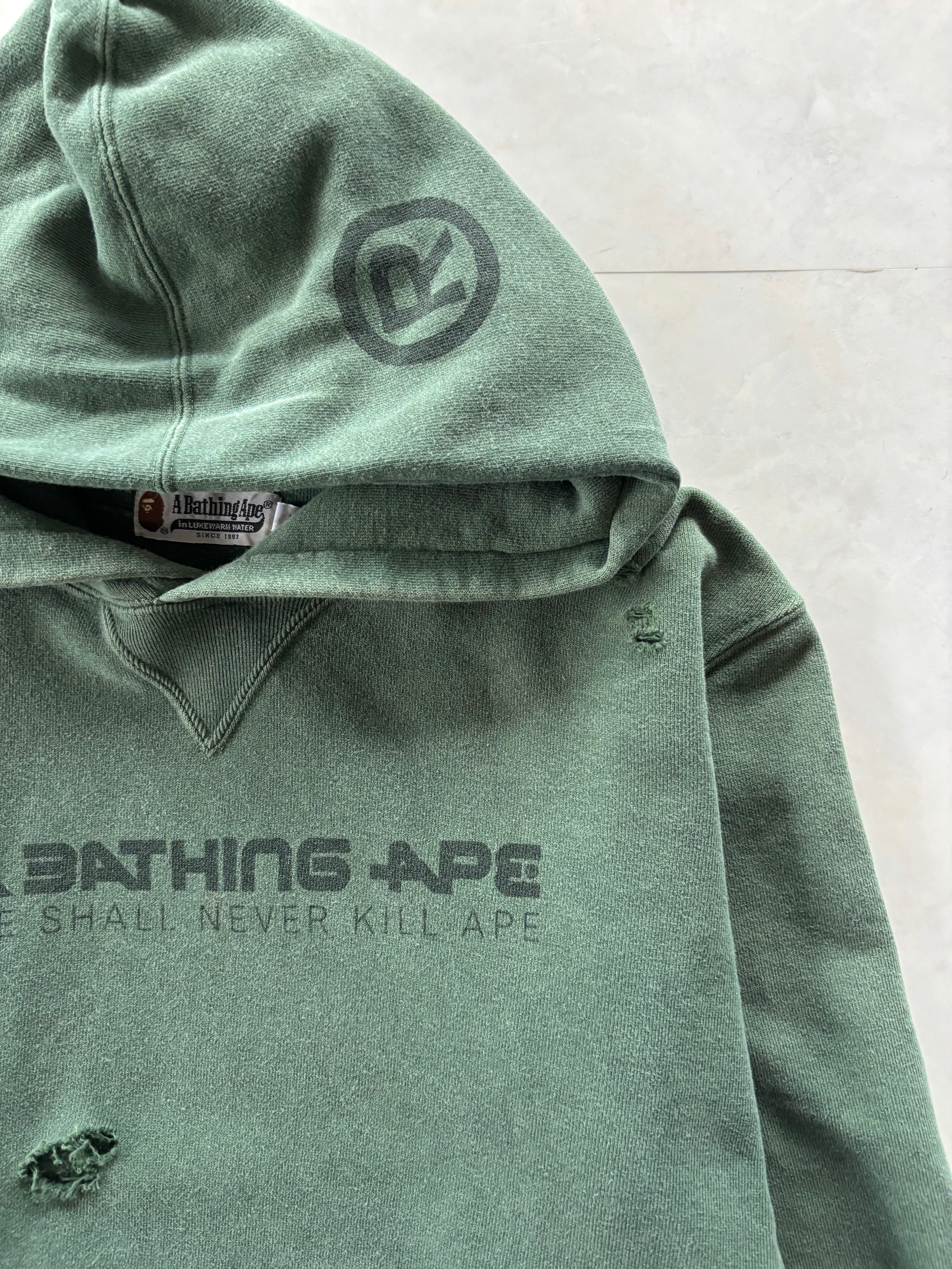 A BATHING APE® Distressed Military Green Hoodie
