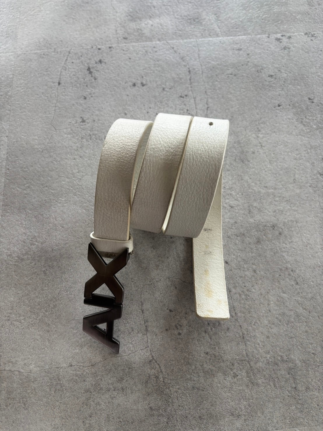 ARMANI AX Logo Leather Belt – White