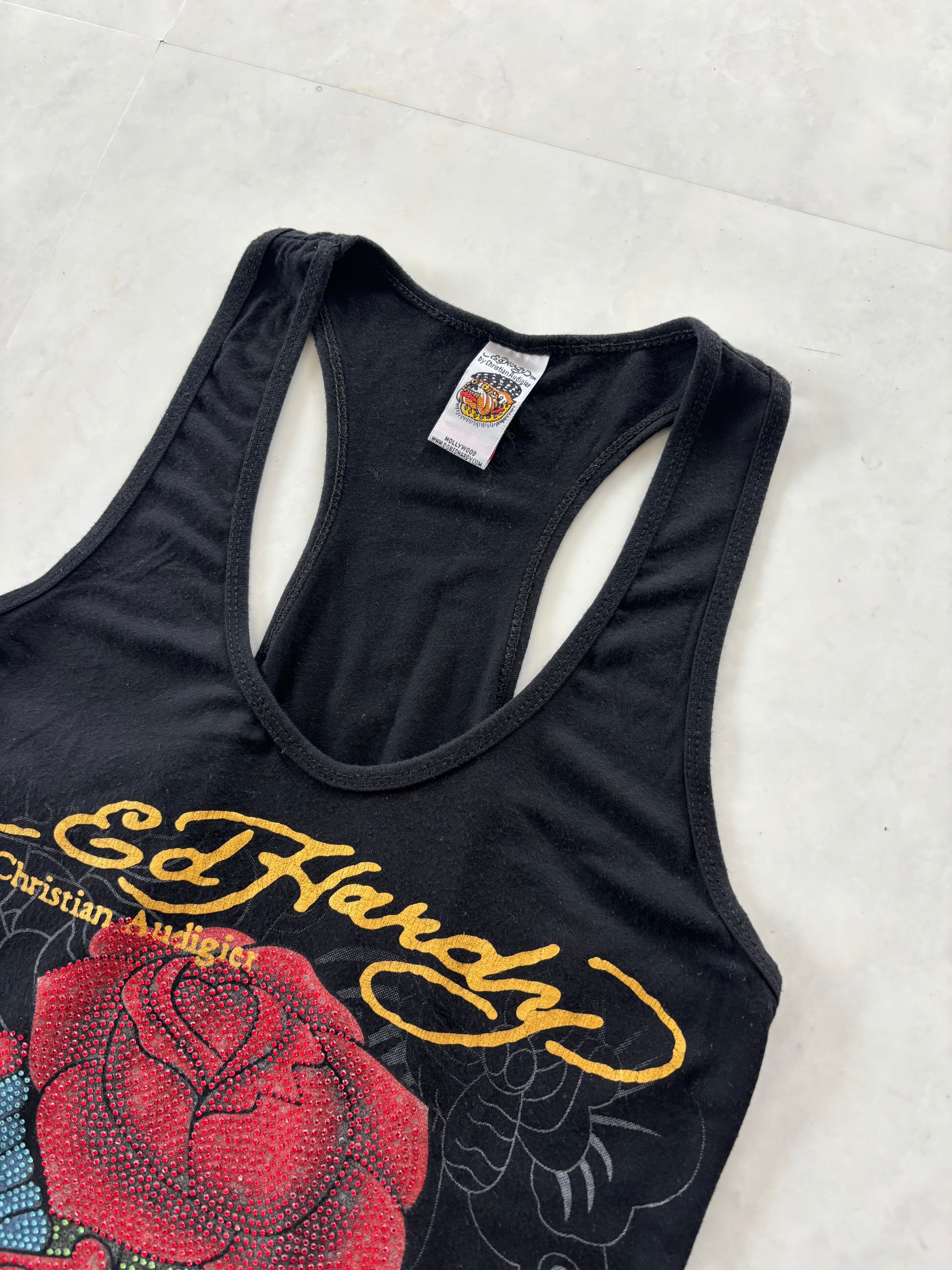 ED HARDY Rose Love Life Rhinestone Tank Top