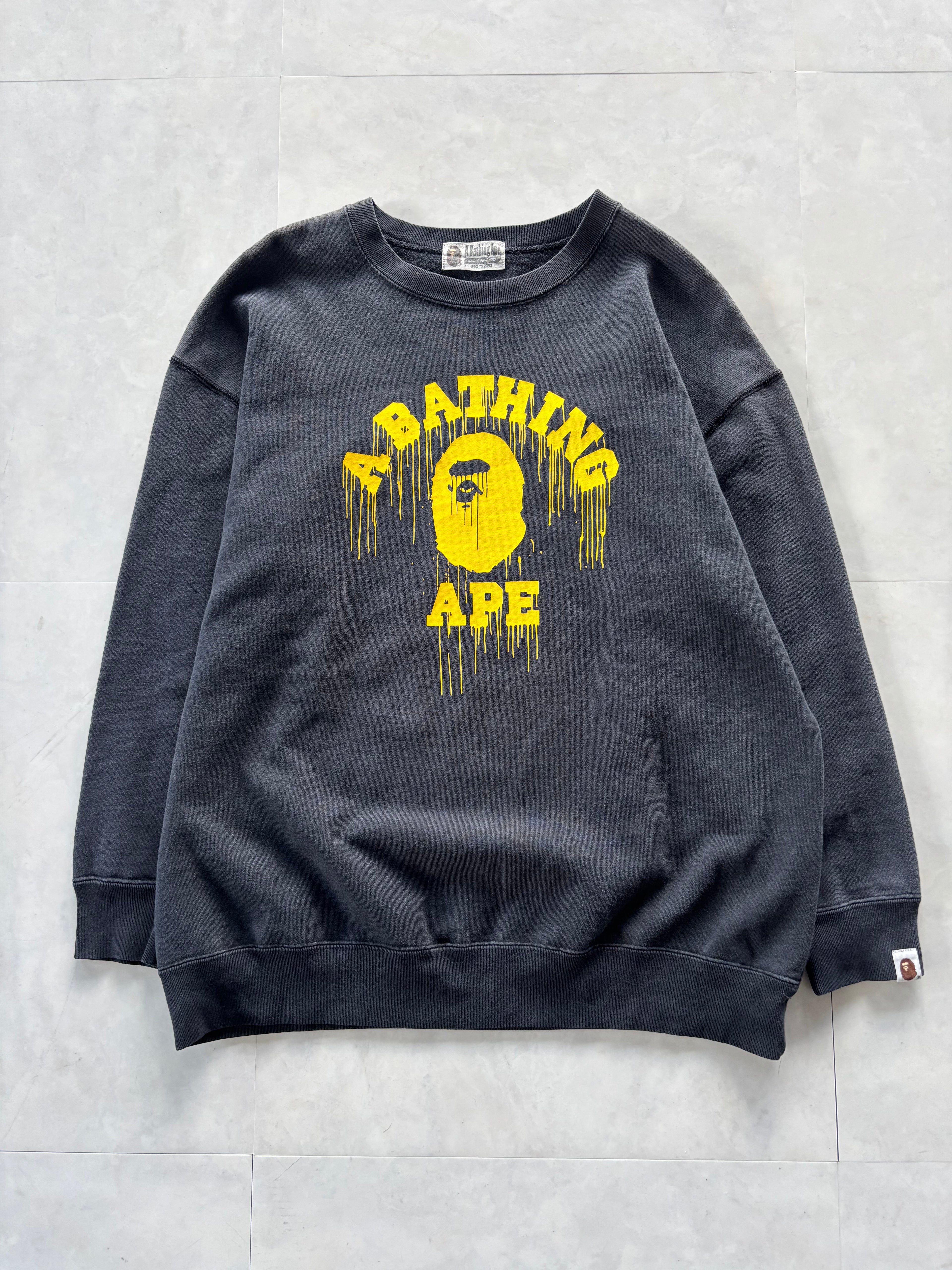 A BATHING APE® Yellow Drip Logo Crewneck