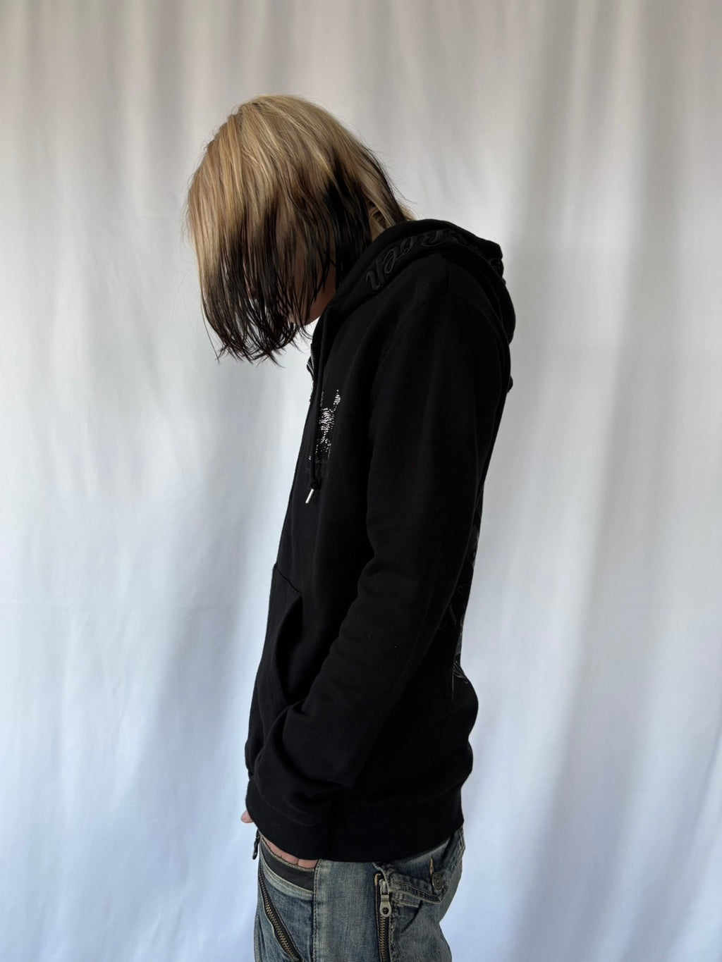 ROEN BLACKOUT SWAROVSKI SKULL ZIP HOODIE
