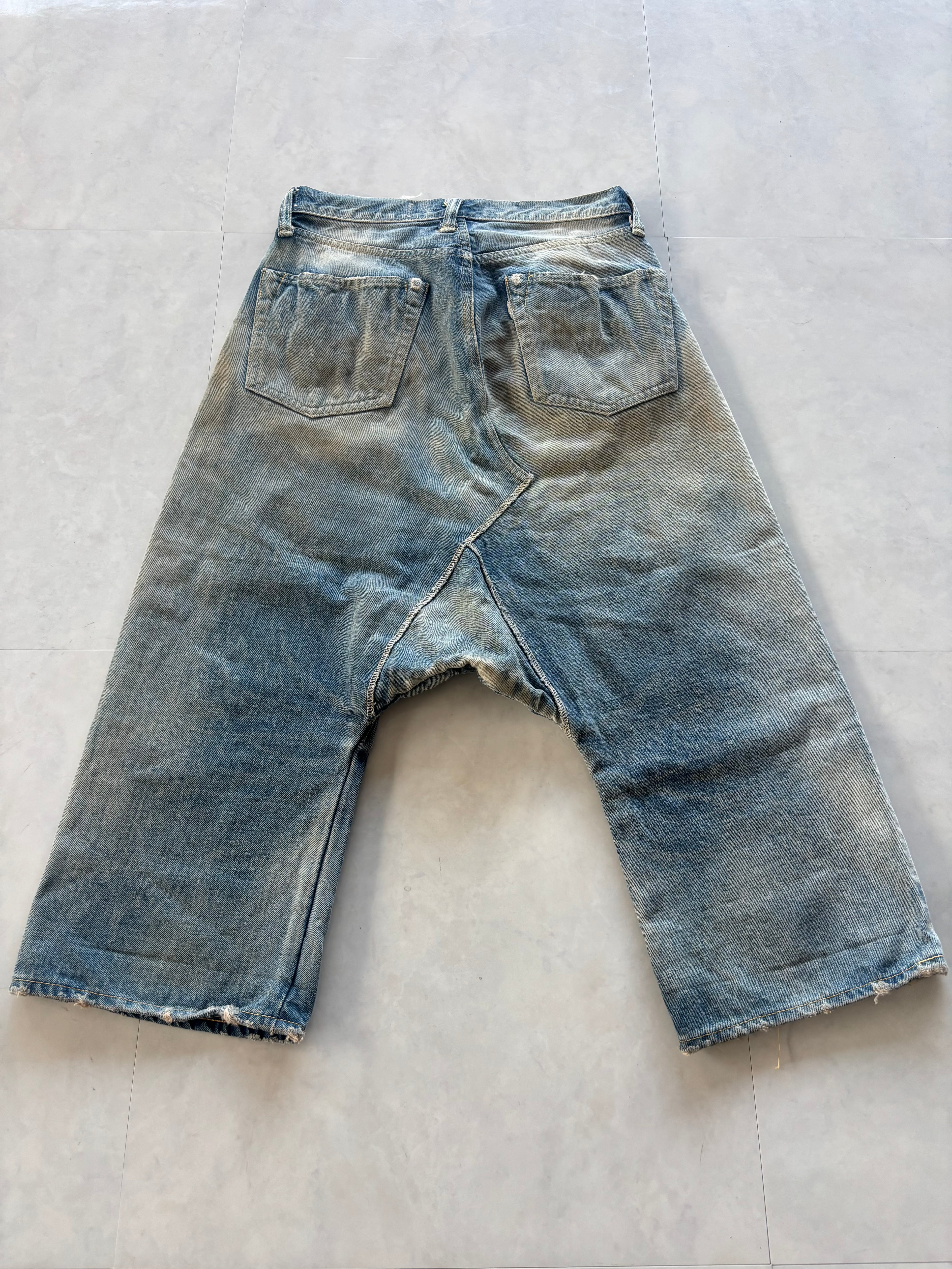 KAPITAL Deformed Sarouel Denim Shorts