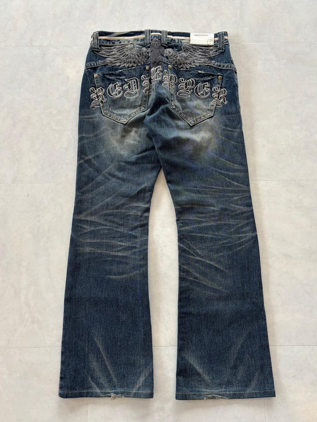 RED PEPPER skull heavy embroidery denim