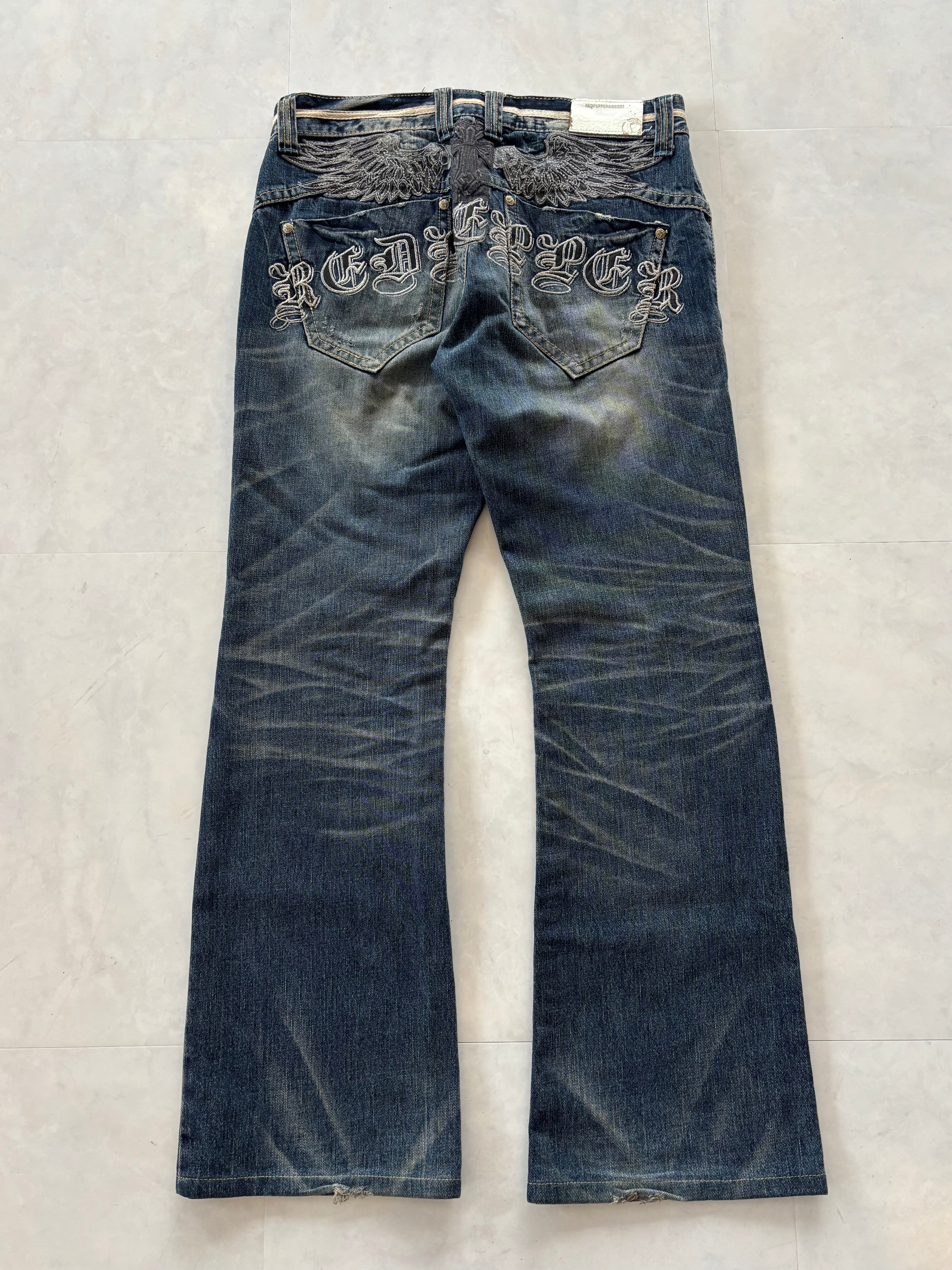 RED PEPPER skull heavy embroidery denim