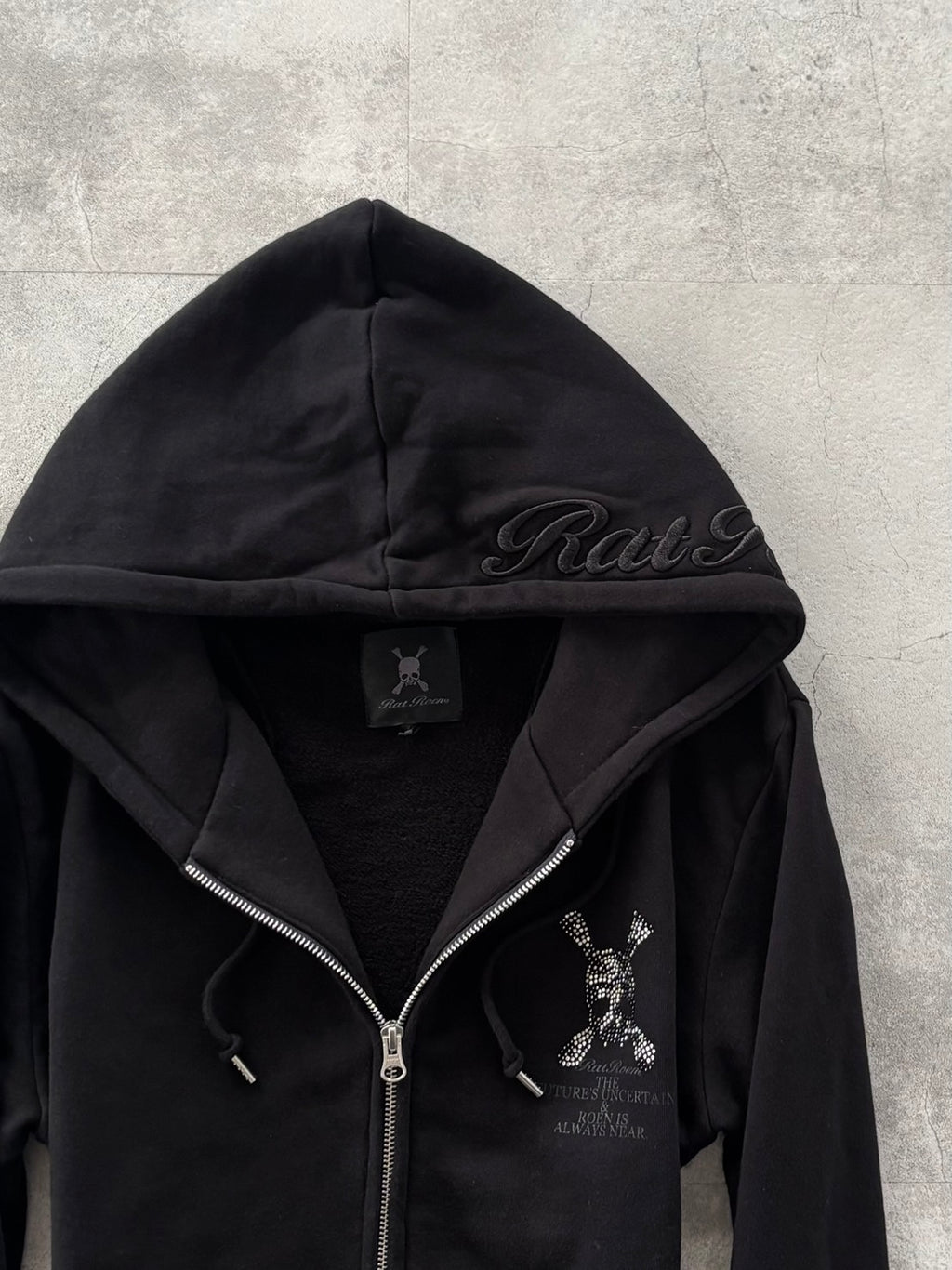ROEN BLACKOUT SWAROVSKI SKULL ZIP HOODIE