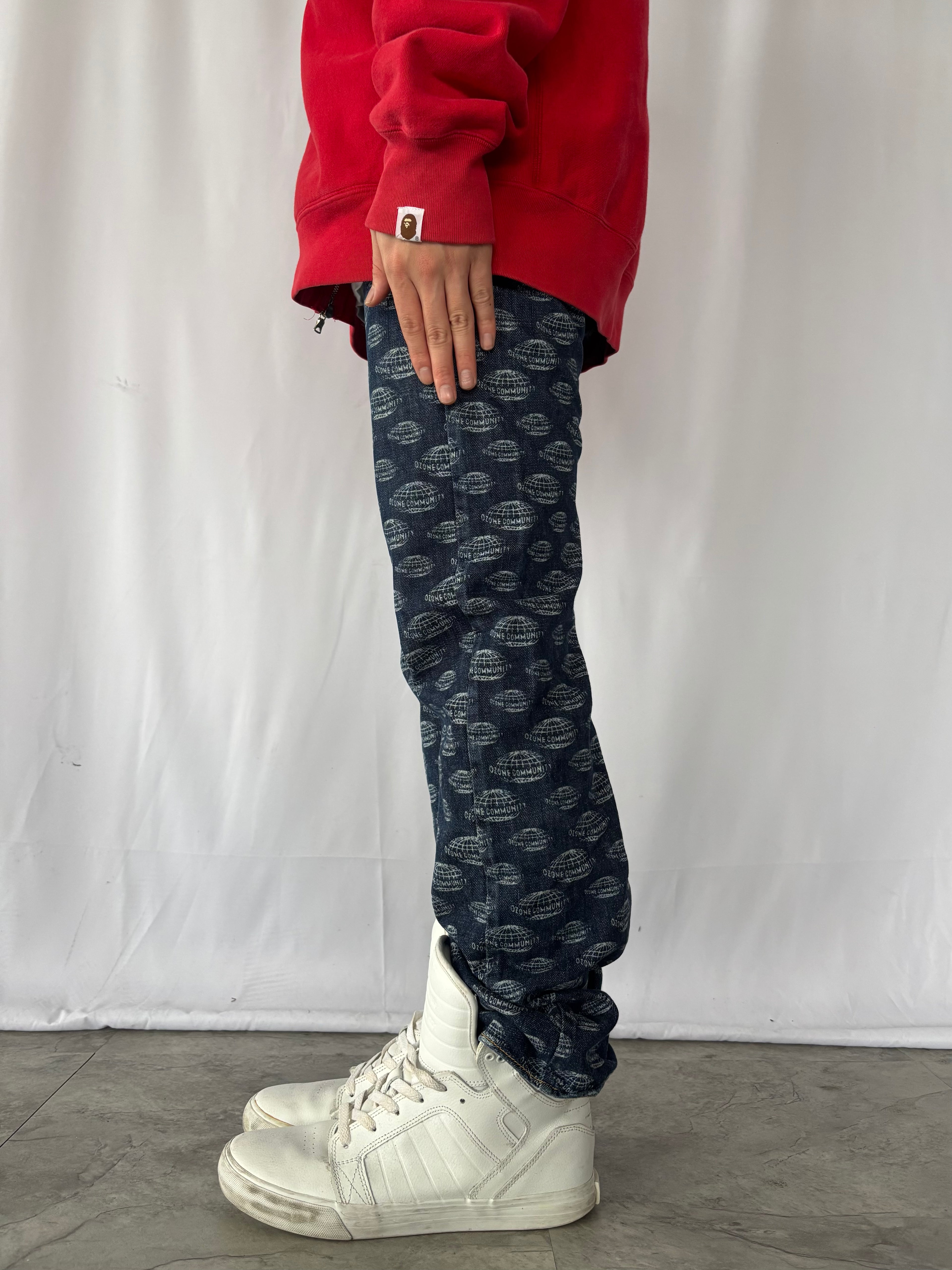 OZONE ROCK 2000s All Over Print Denim