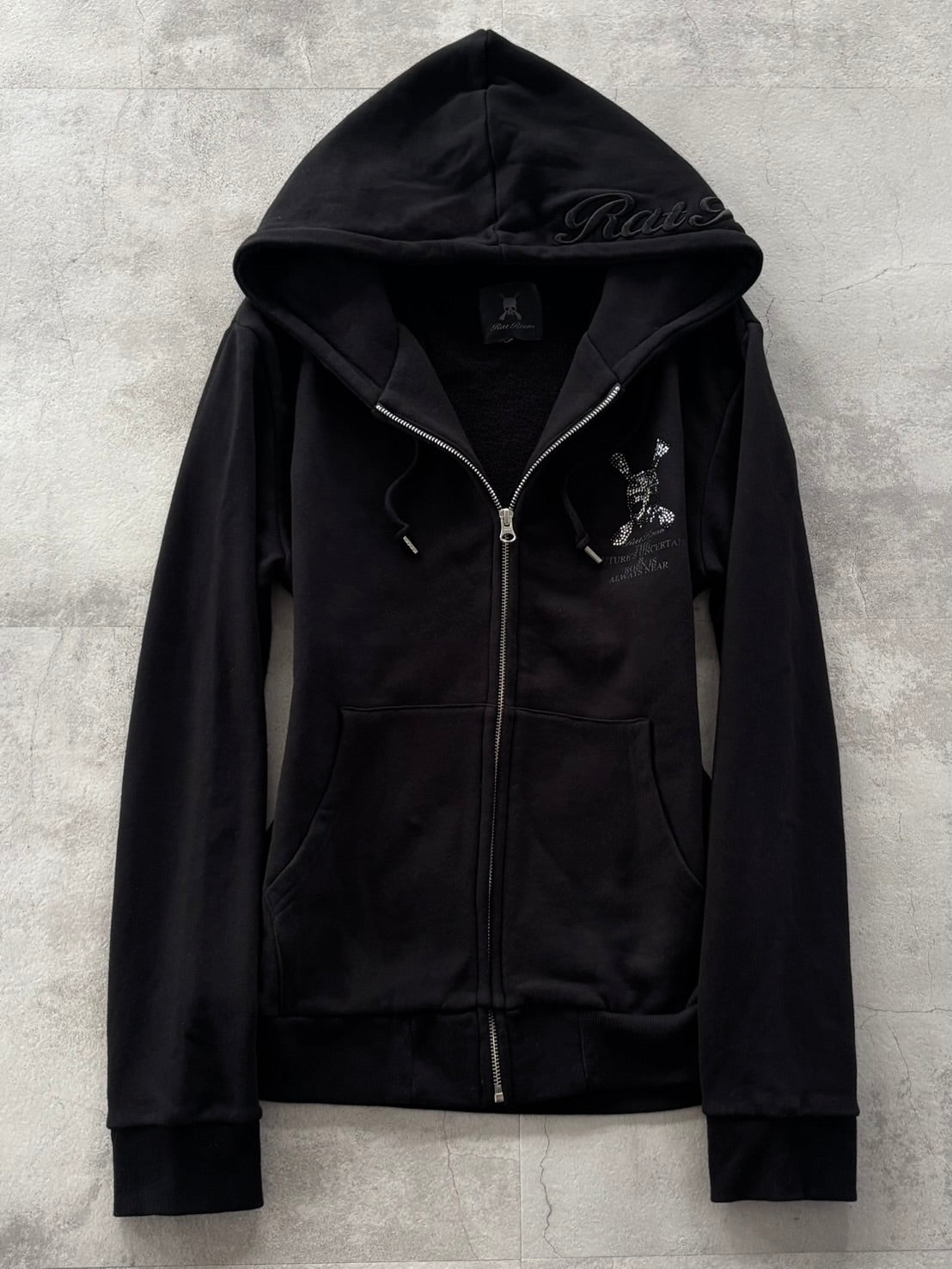 ROEN BLACKOUT SWAROVSKI SKULL ZIP HOODIE