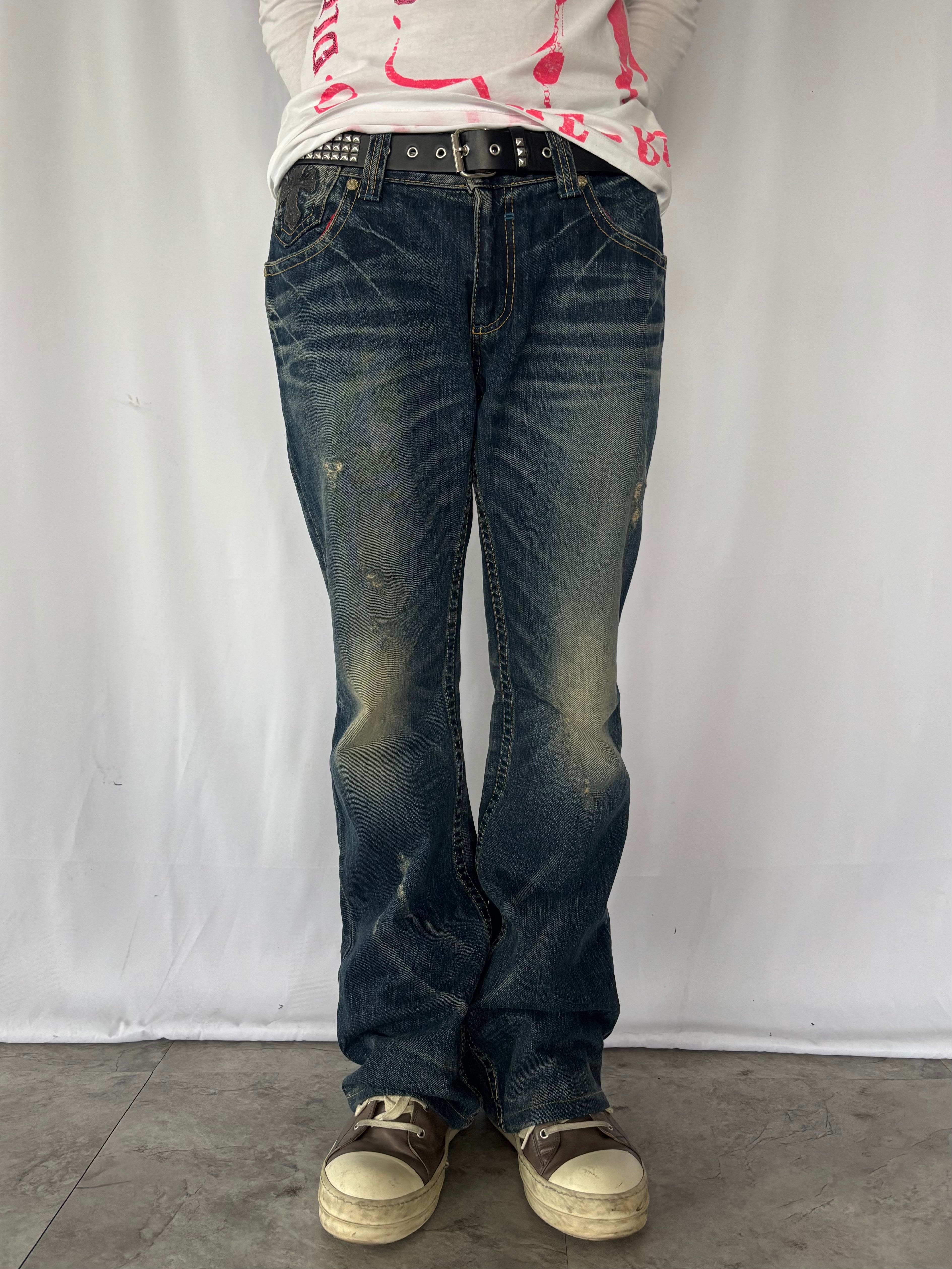 RED PEPPER skull heavy embroidery denim