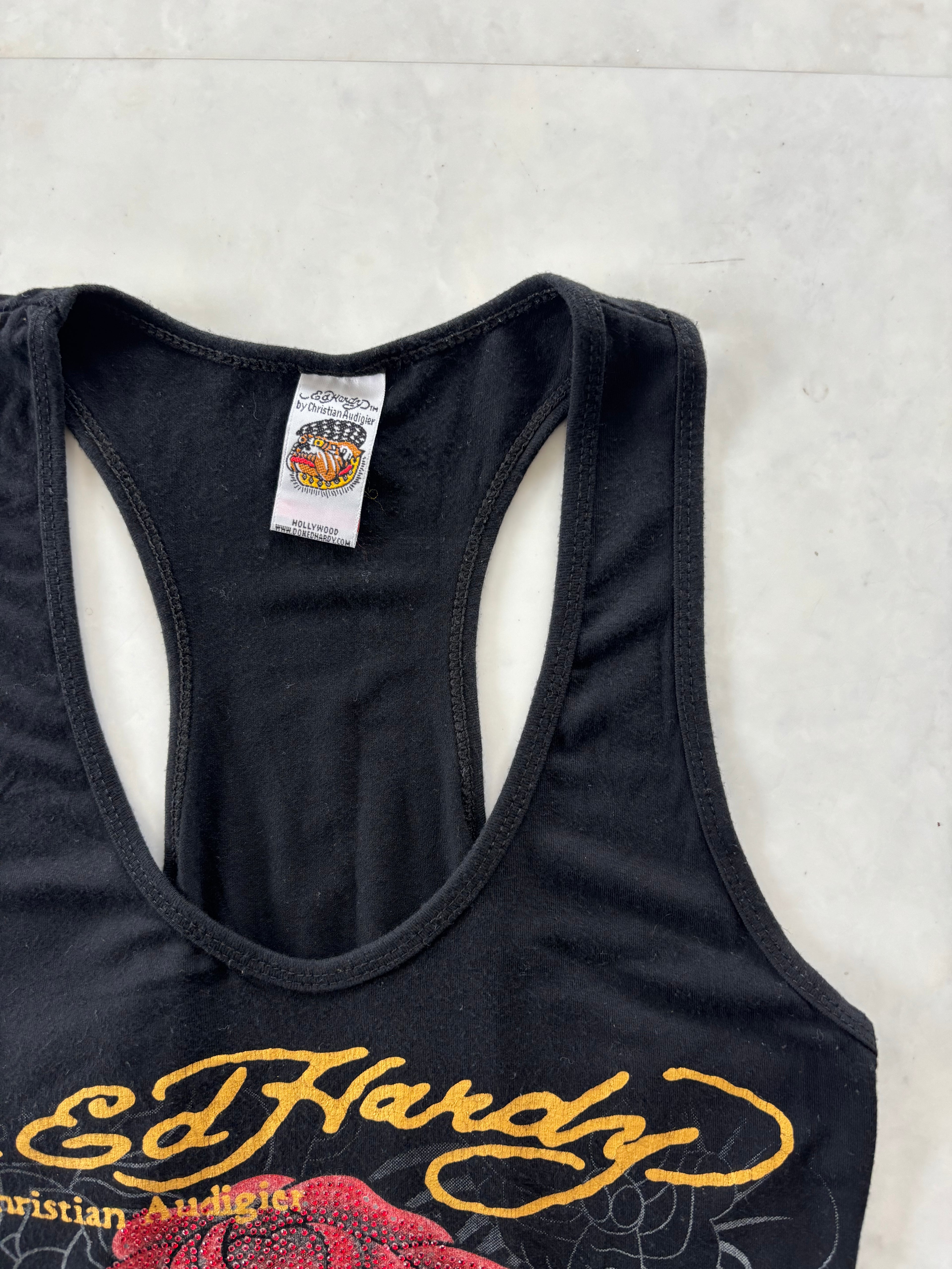 ED HARDY Rose Love Life Rhinestone Tank Top