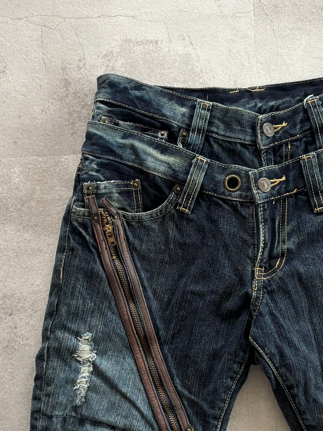 PPFM Double Waist Zip Denim Pants