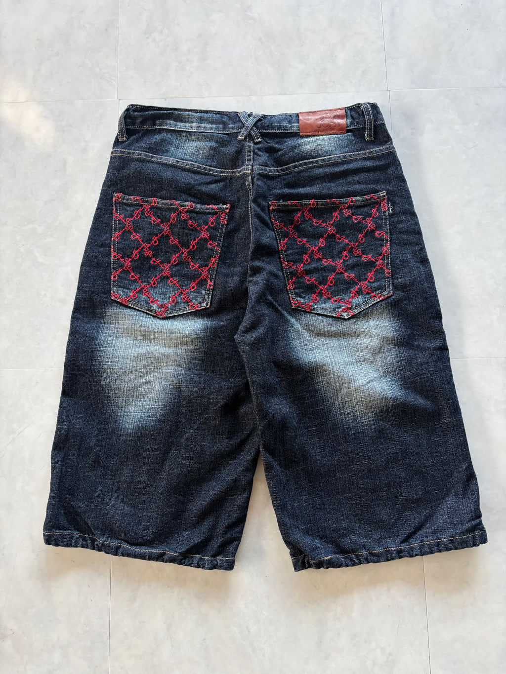 SEAN JOHN Red Monogram Embroidery Denim Shorts