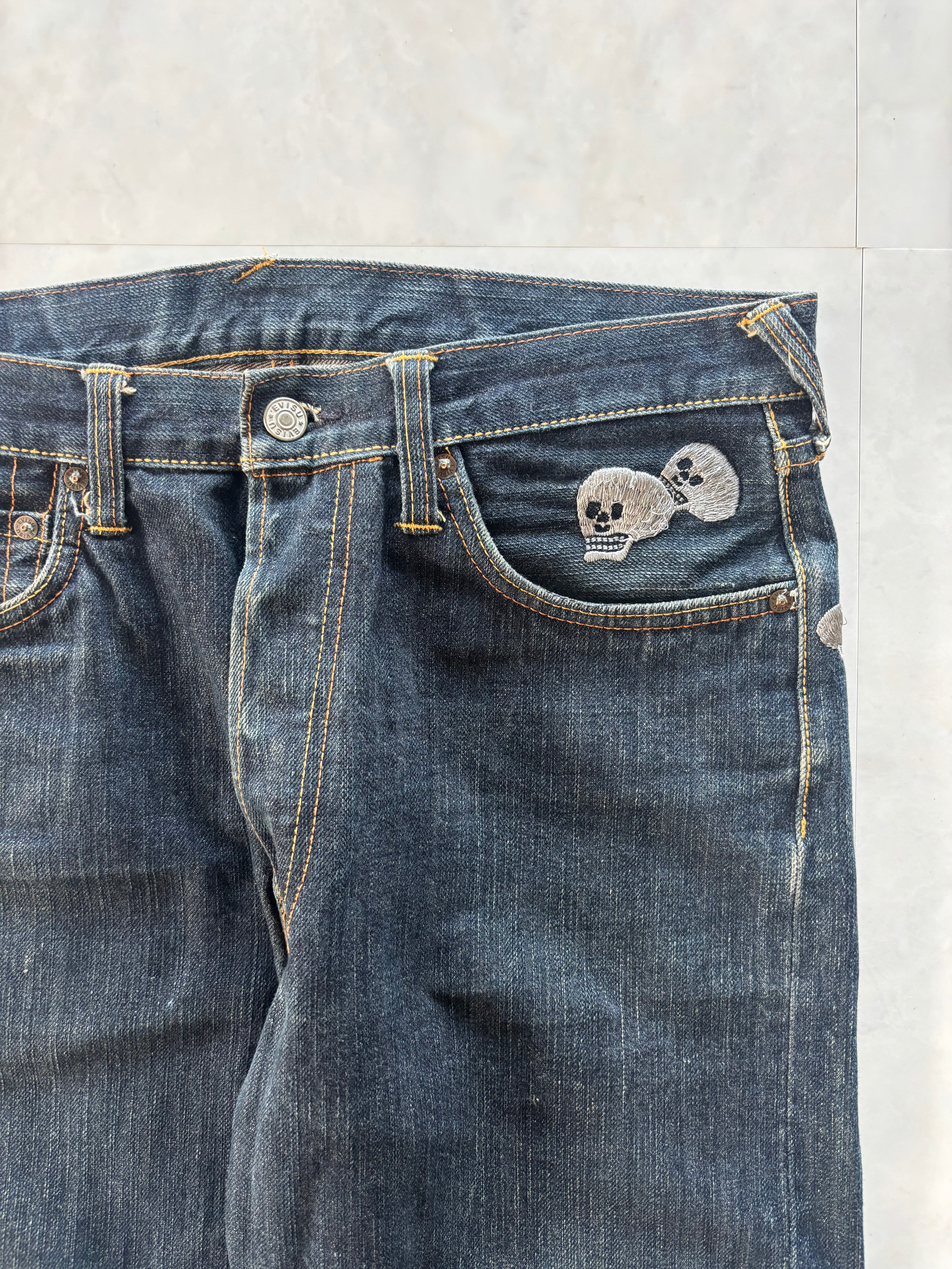 EVISU Skull All Over Embroidery Denim