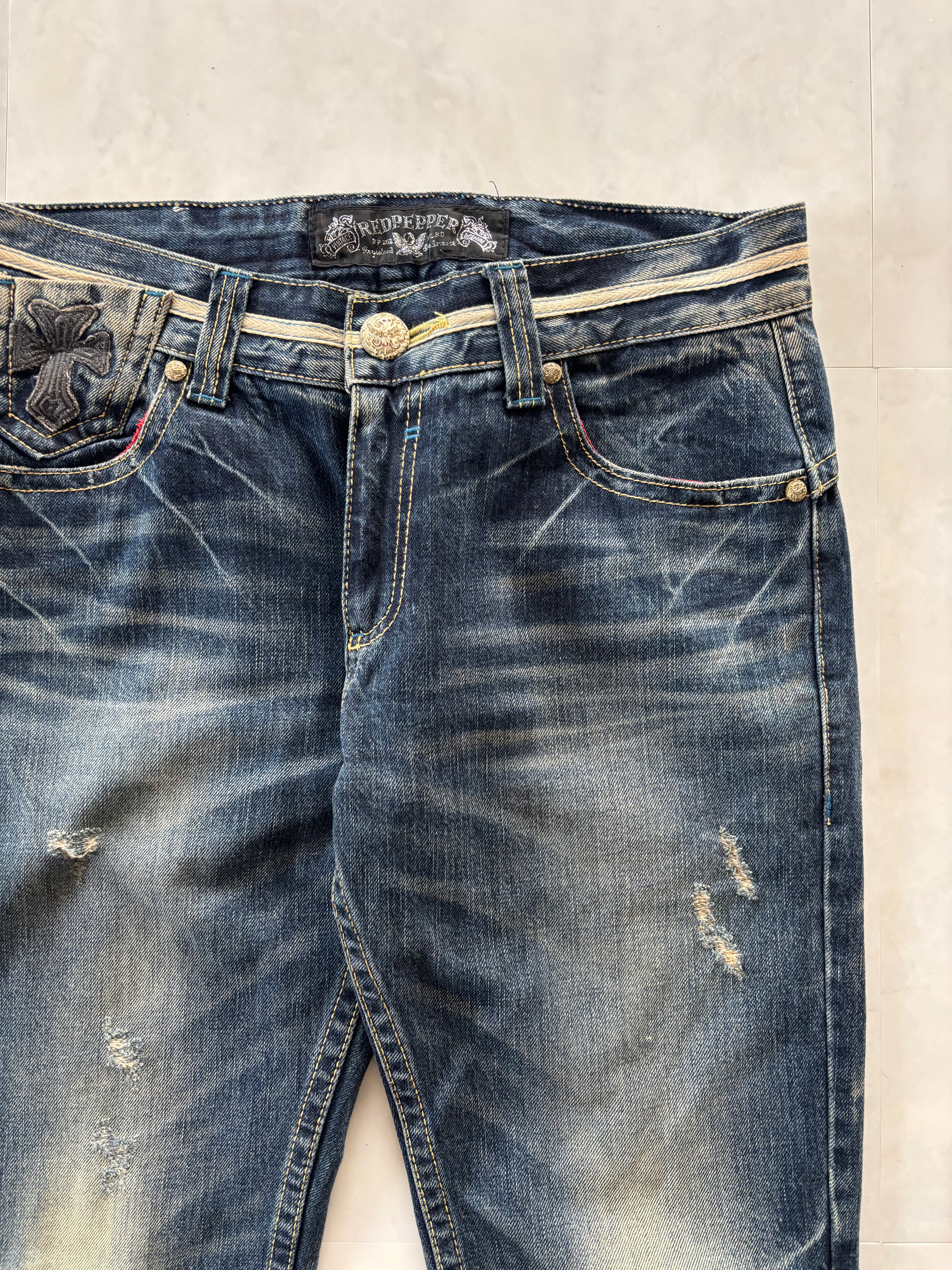 RED PEPPER skull heavy embroidery denim