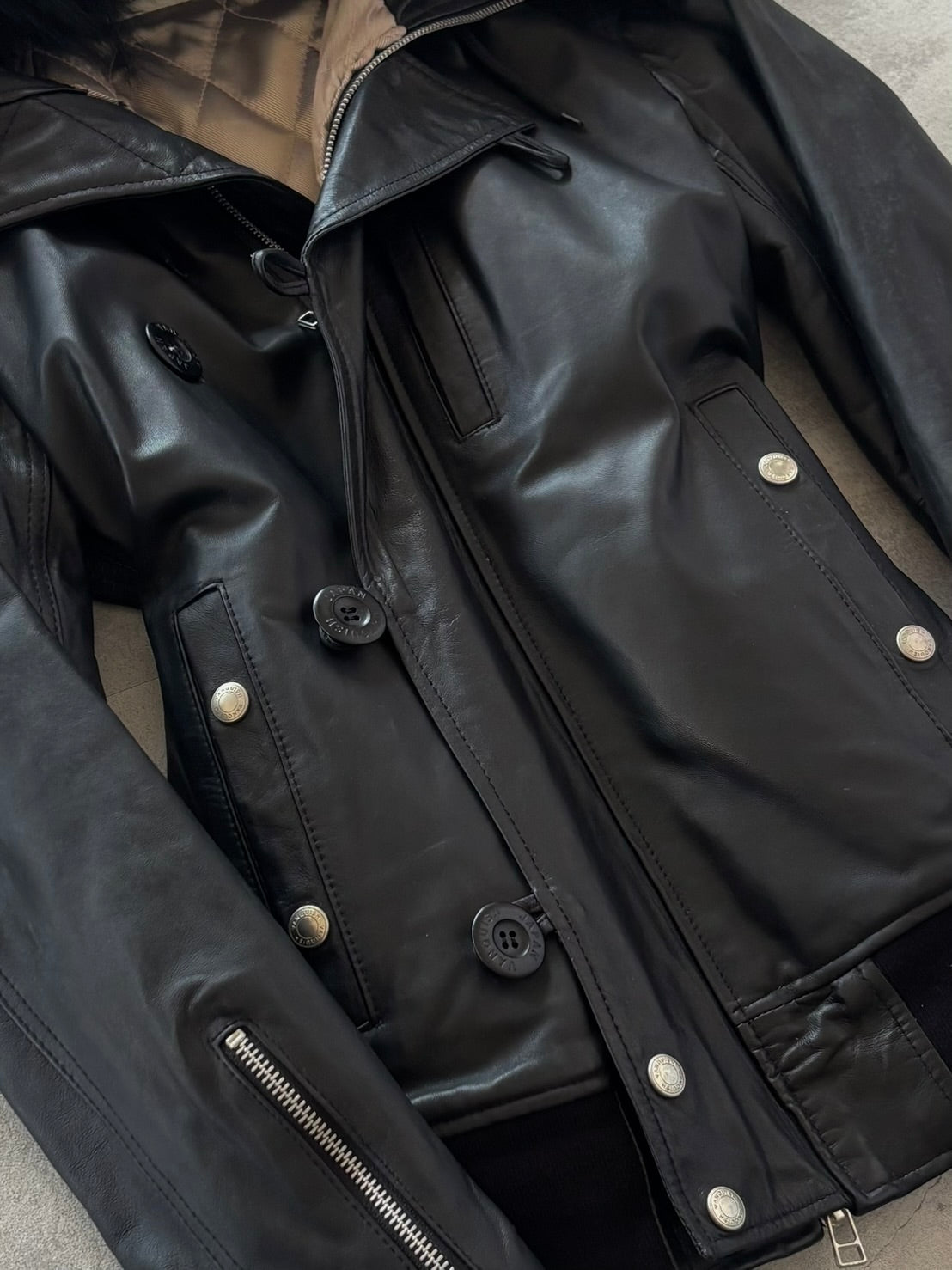 VANQUISH BLACK FUR LEATHER HOOD JACKET
