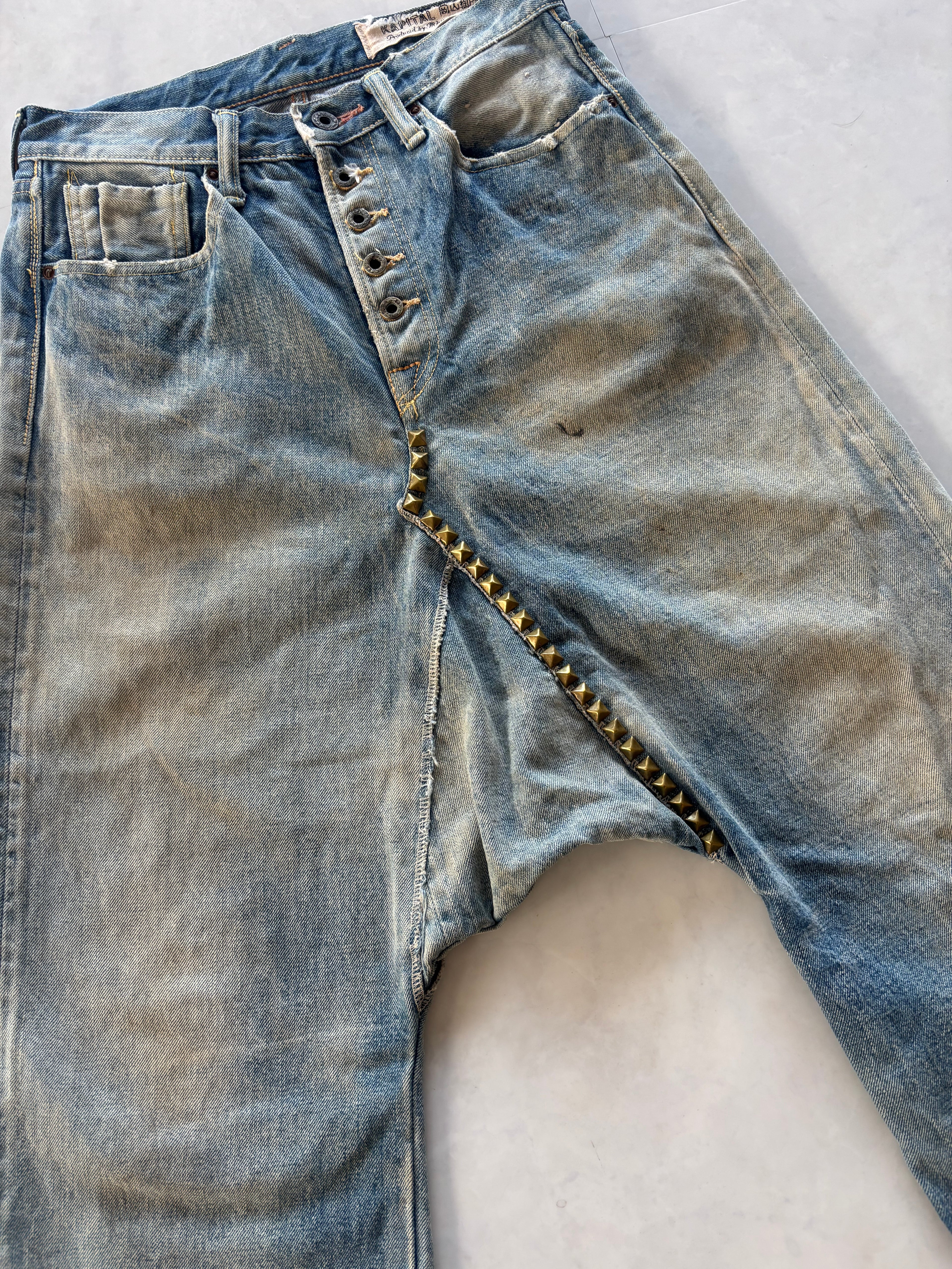 KAPITAL Deformed Sarouel Denim Shorts