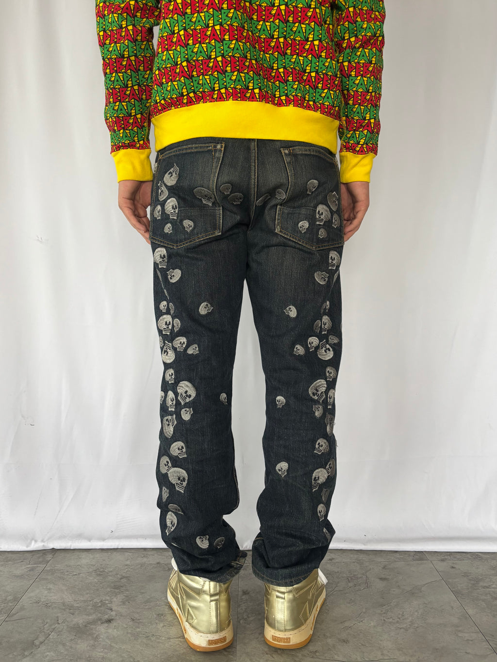 EVISU Skull All Over Embroidery Denim