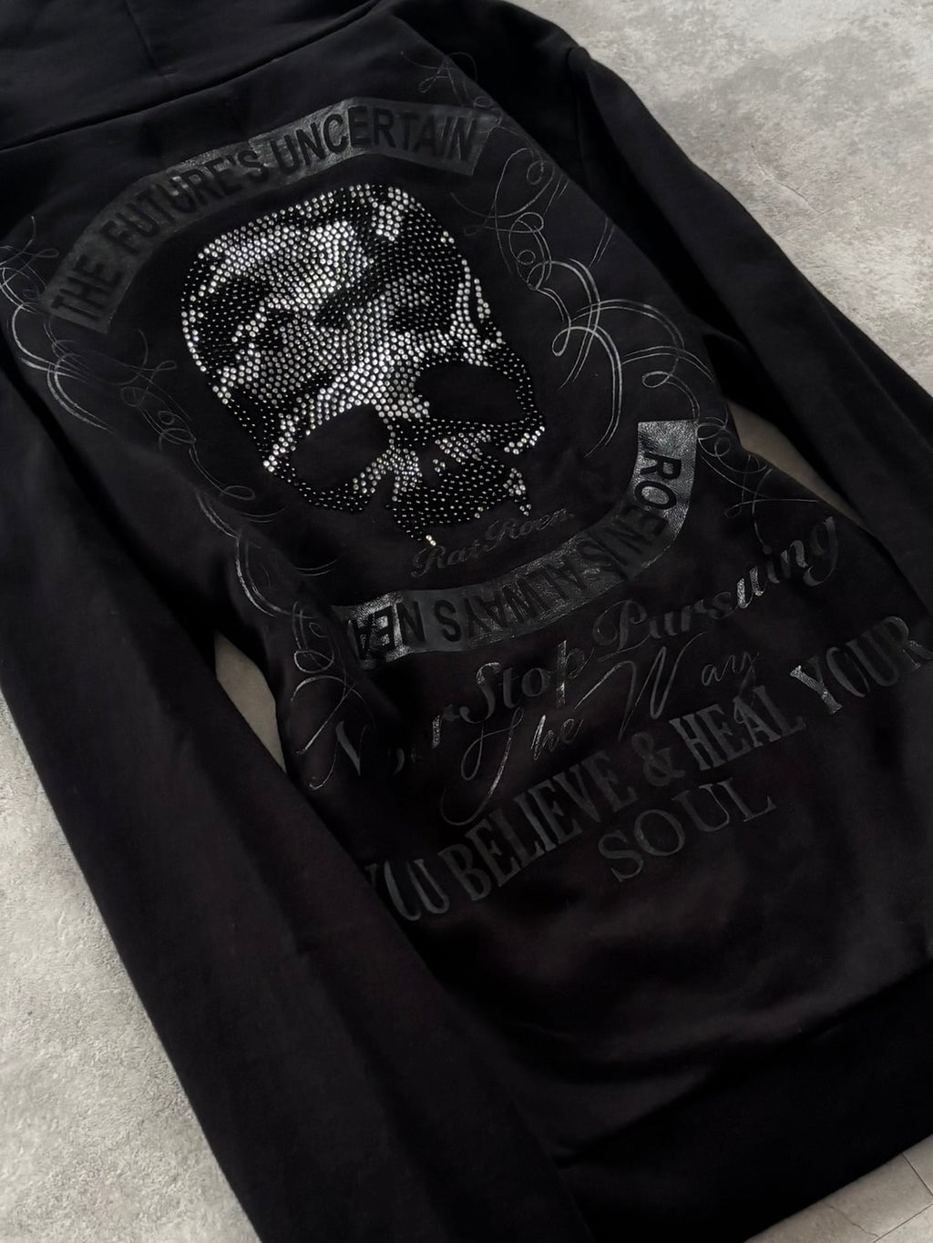 ROEN BLACKOUT SWAROVSKI SKULL ZIP HOODIE