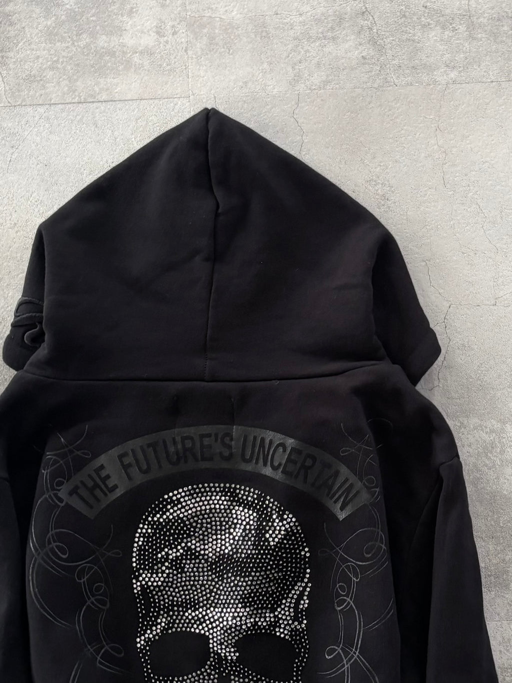 ROEN BLACKOUT SWAROVSKI SKULL ZIP HOODIE