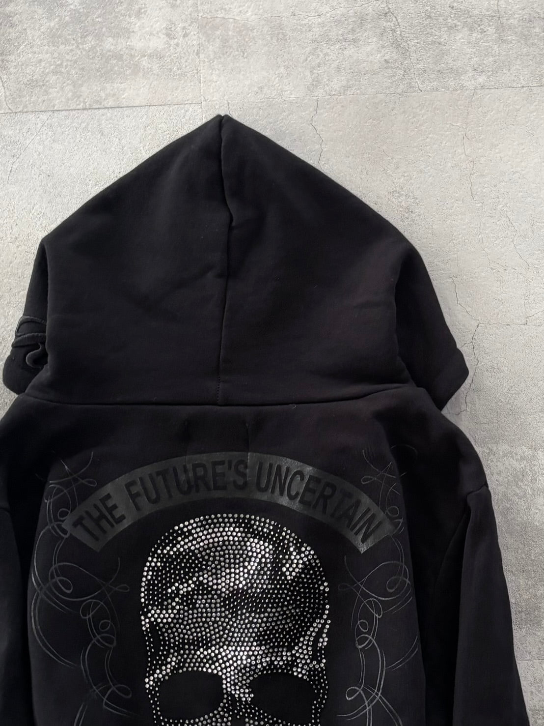 ROEN BLACKOUT SWAROVSKI SKULL ZIP HOODIE