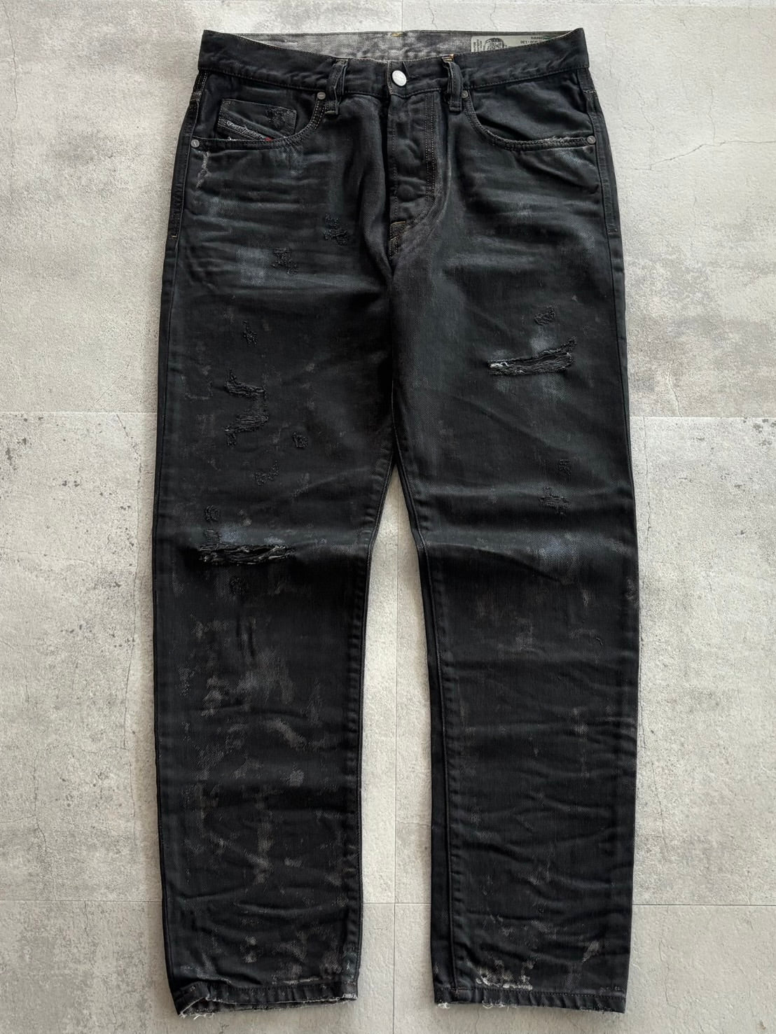 DIESEL Waxed Distressed Denim Pants