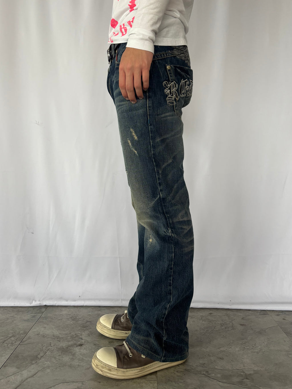 RED PEPPER skull heavy embroidery denim