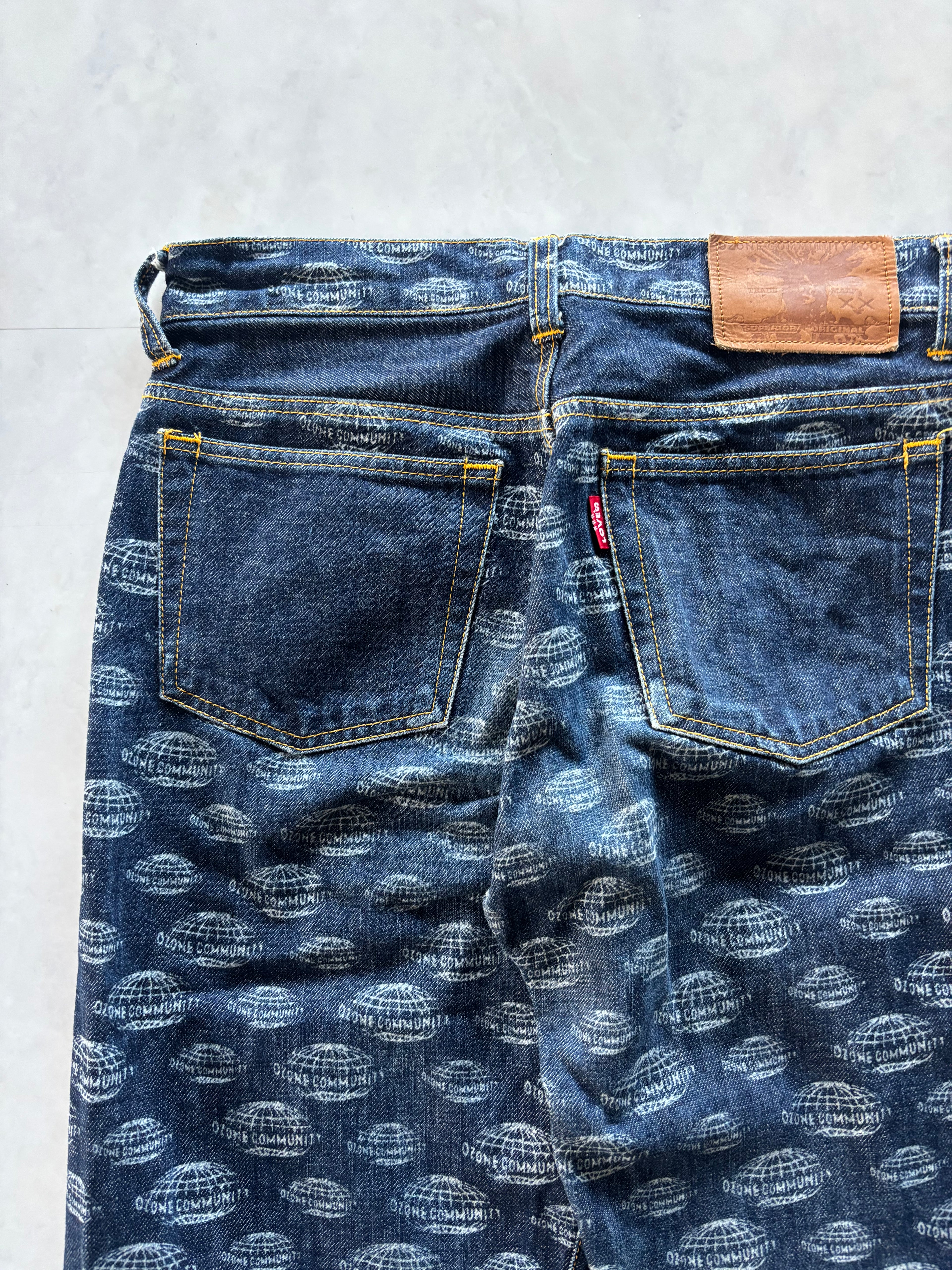 OZONE ROCK 2000s All Over Print Denim