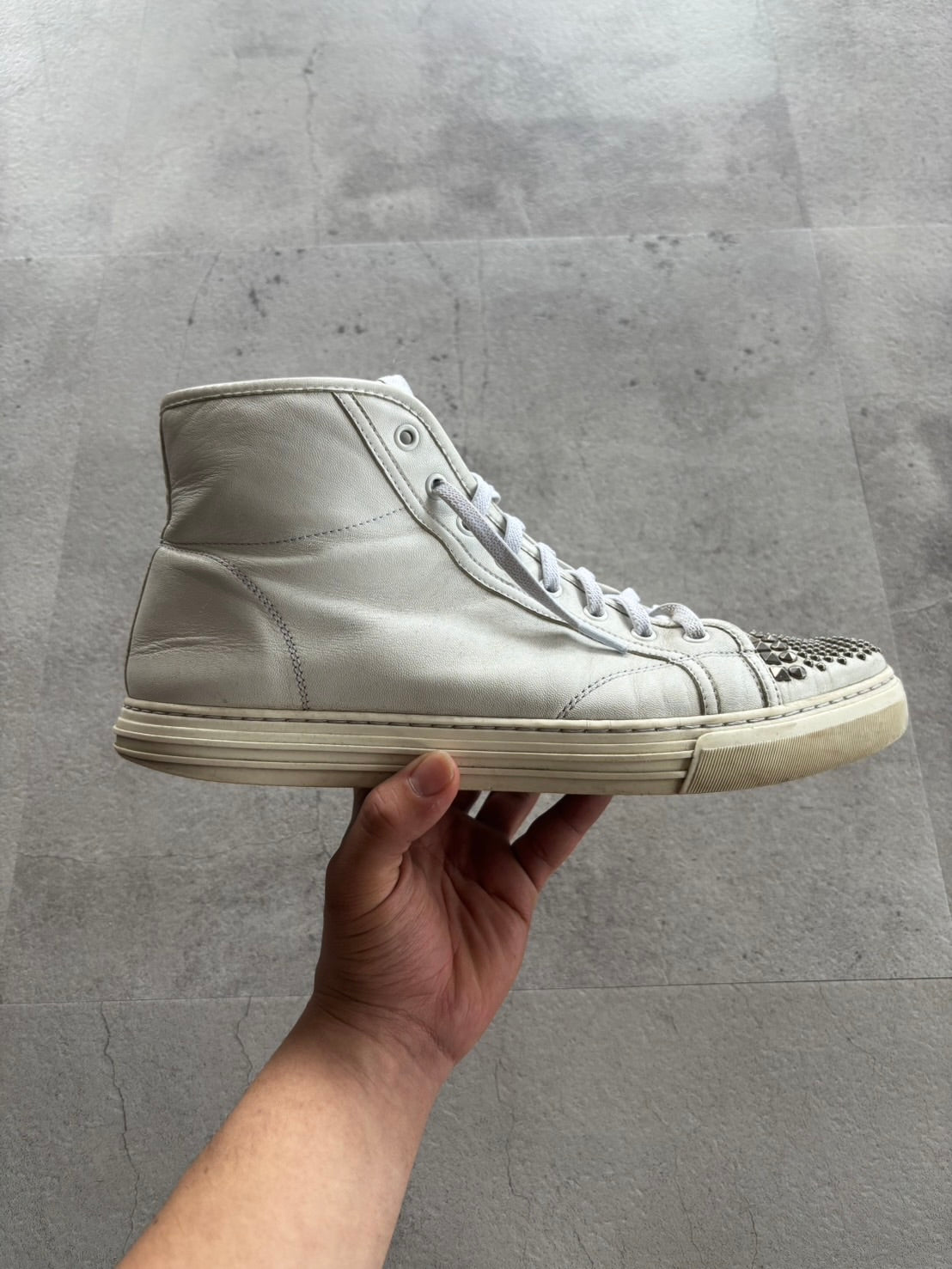 GUCCI Studded High Cut Leather Sneakers