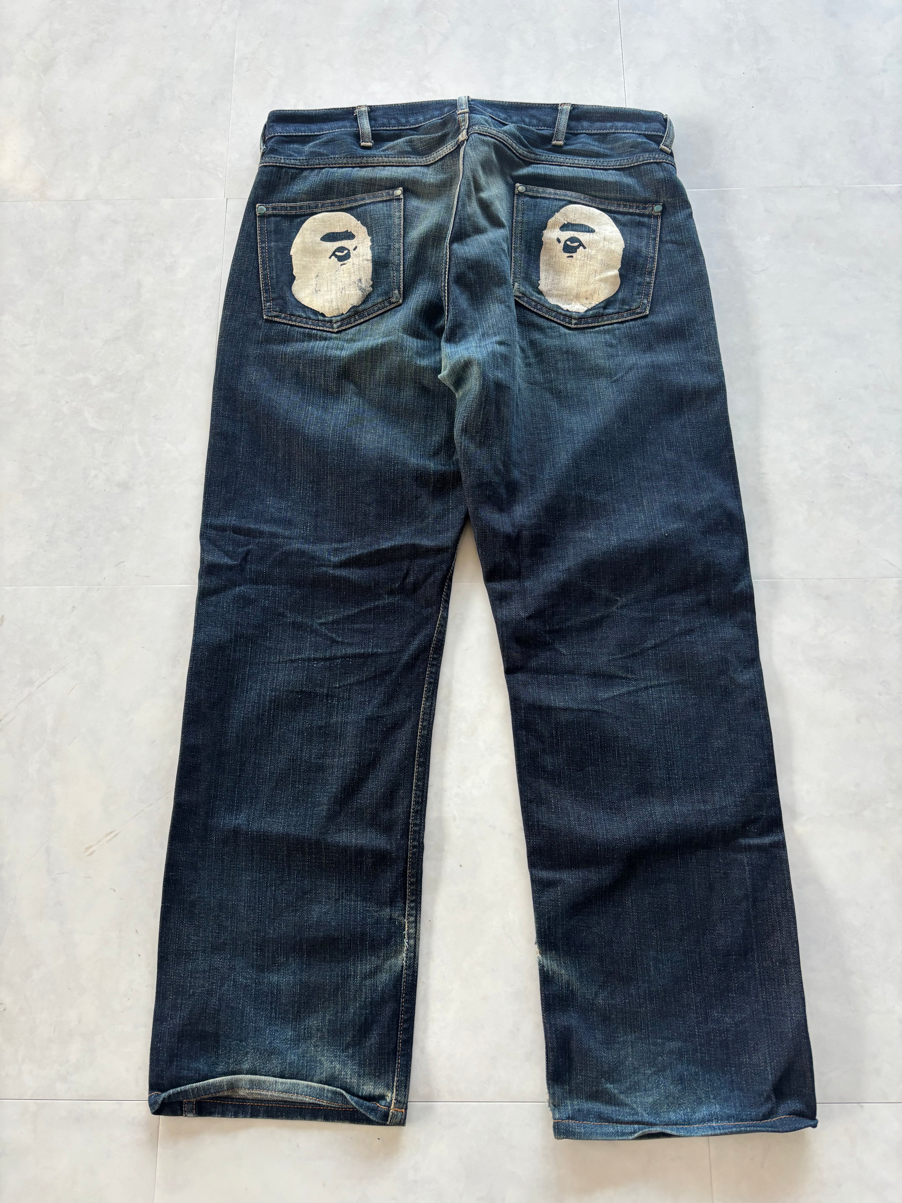 A BATHING APE Ape Head Back Logo Jeans
