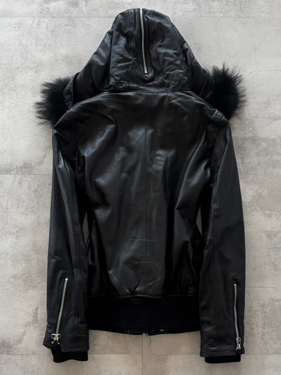VANQUISH BLACK FUR LEATHER HOOD JACKET