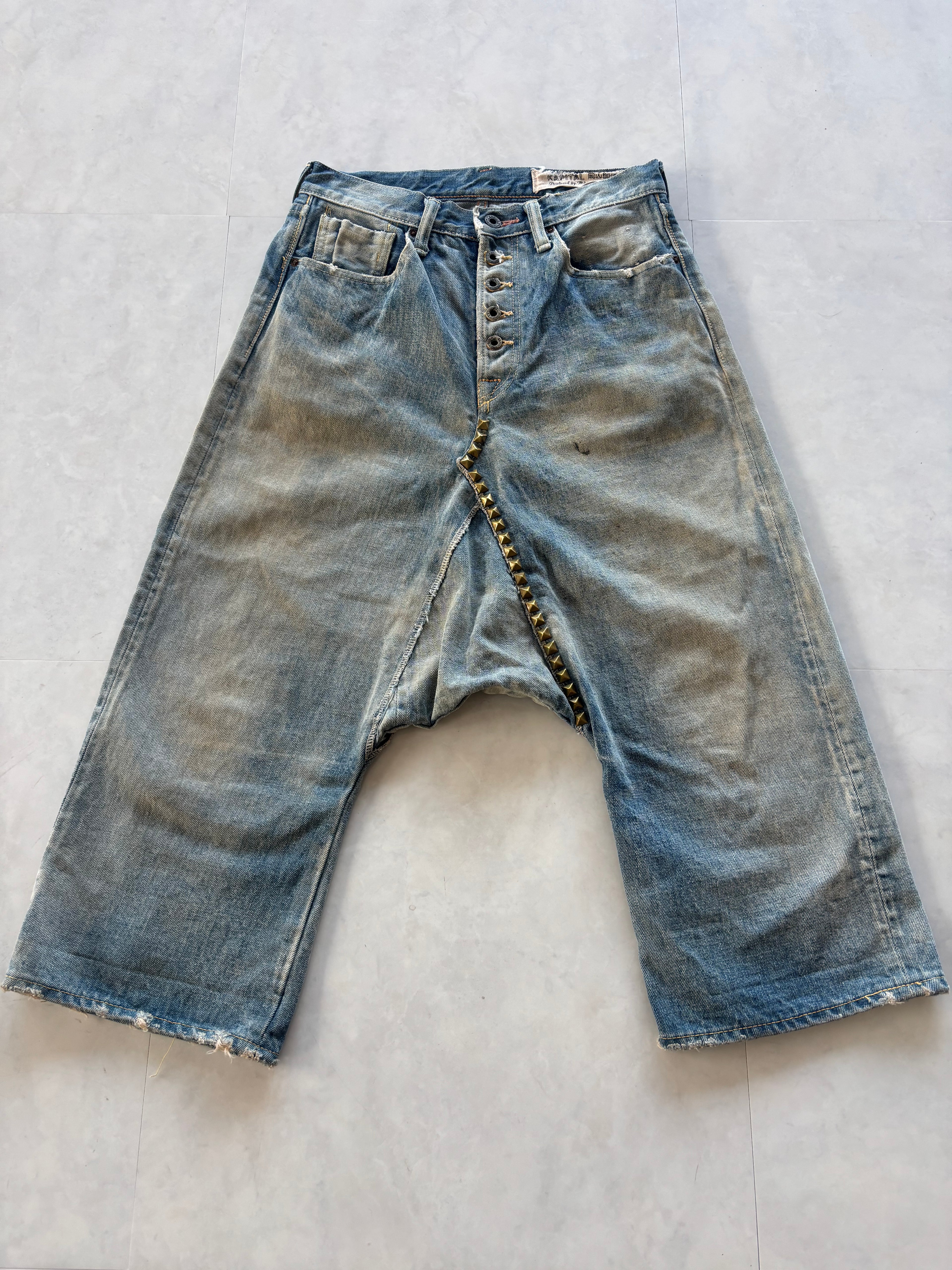 KAPITAL Deformed Sarouel Denim Shorts