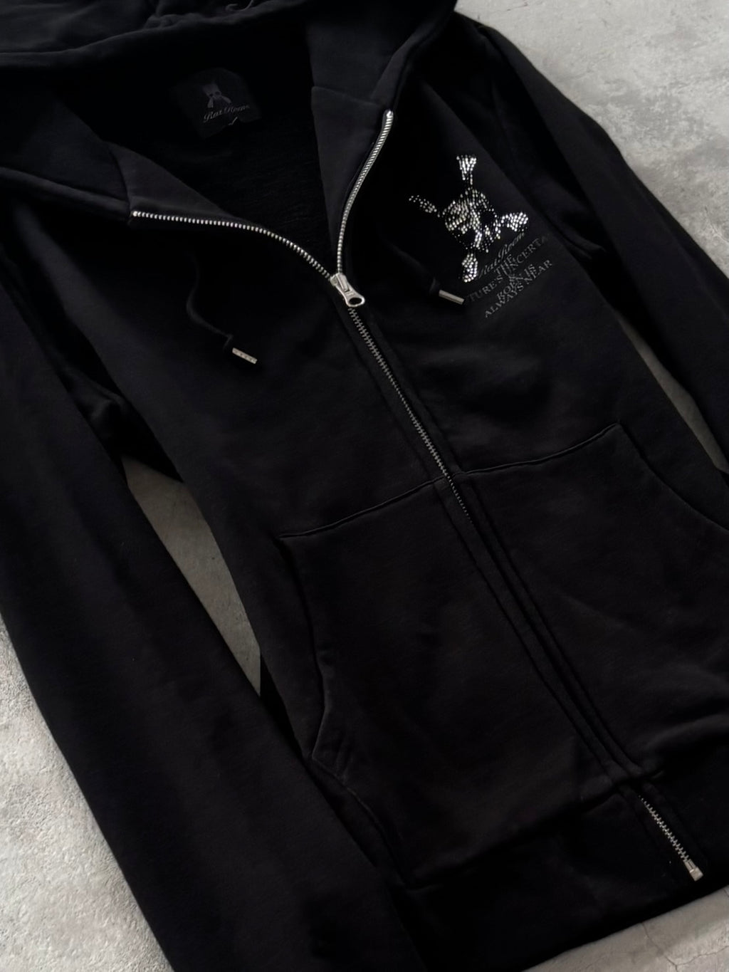 ROEN BLACKOUT SWAROVSKI SKULL ZIP HOODIE