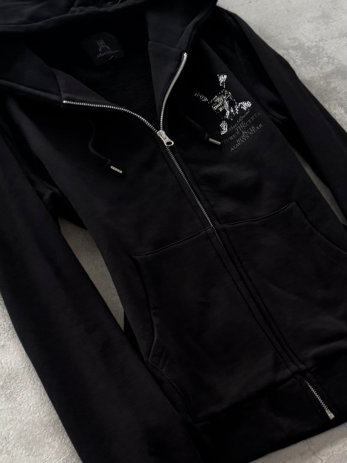 ROEN BLACKOUT SWAROVSKI SKULL ZIP HOODIE