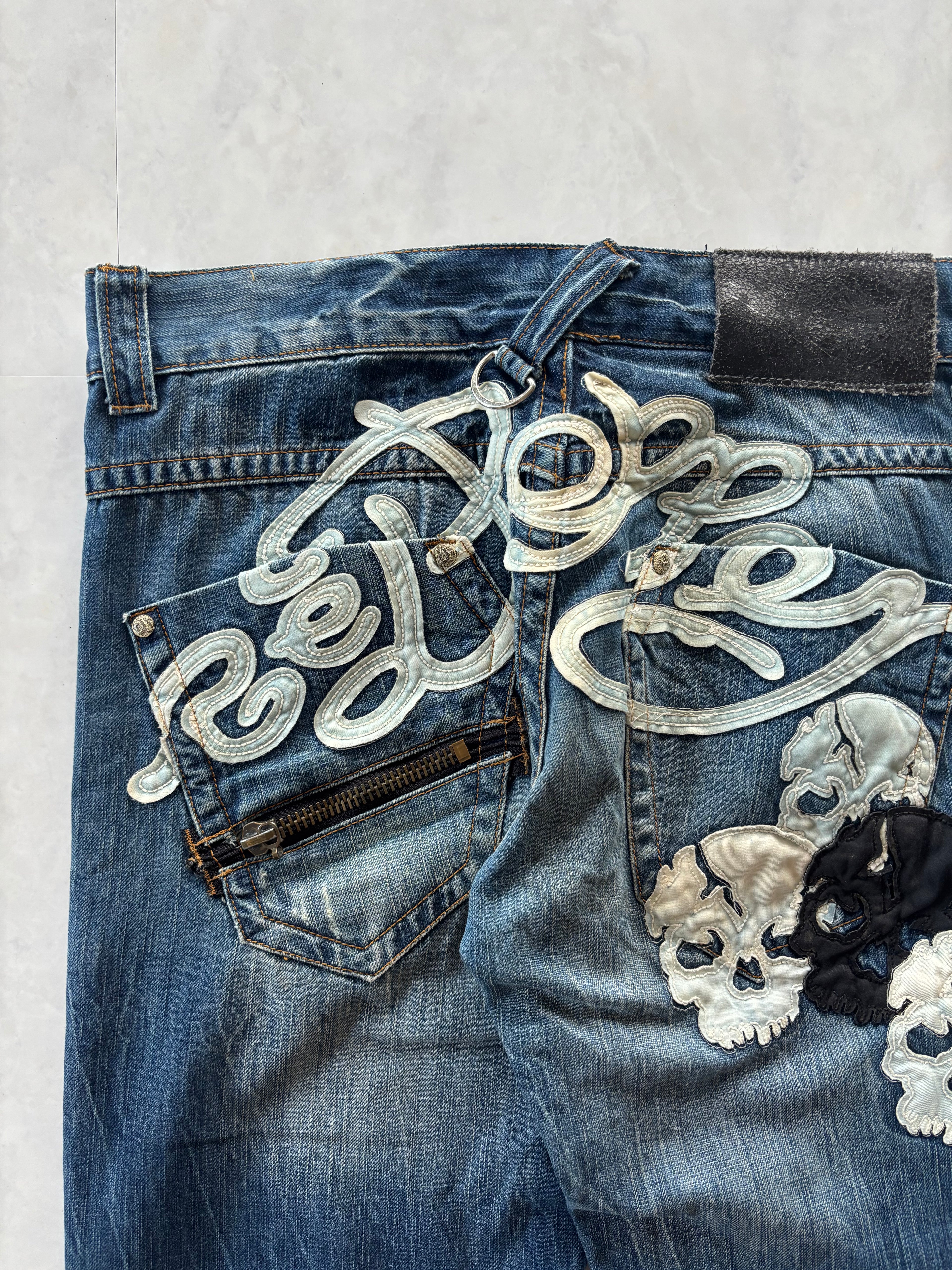 RED PEPPER skull heavy embroidery denim