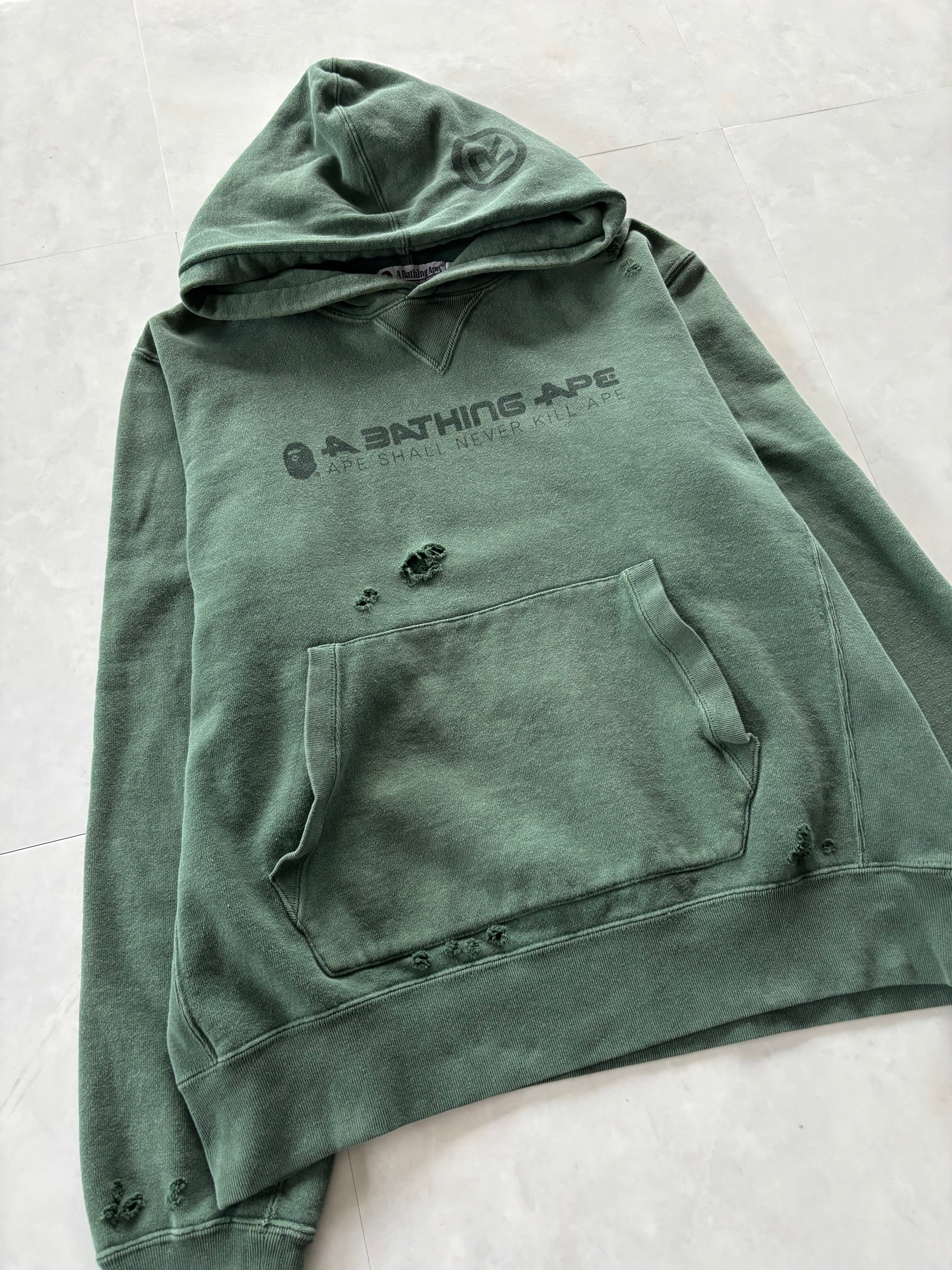 A BATHING APE® Distressed Military Green Hoodie