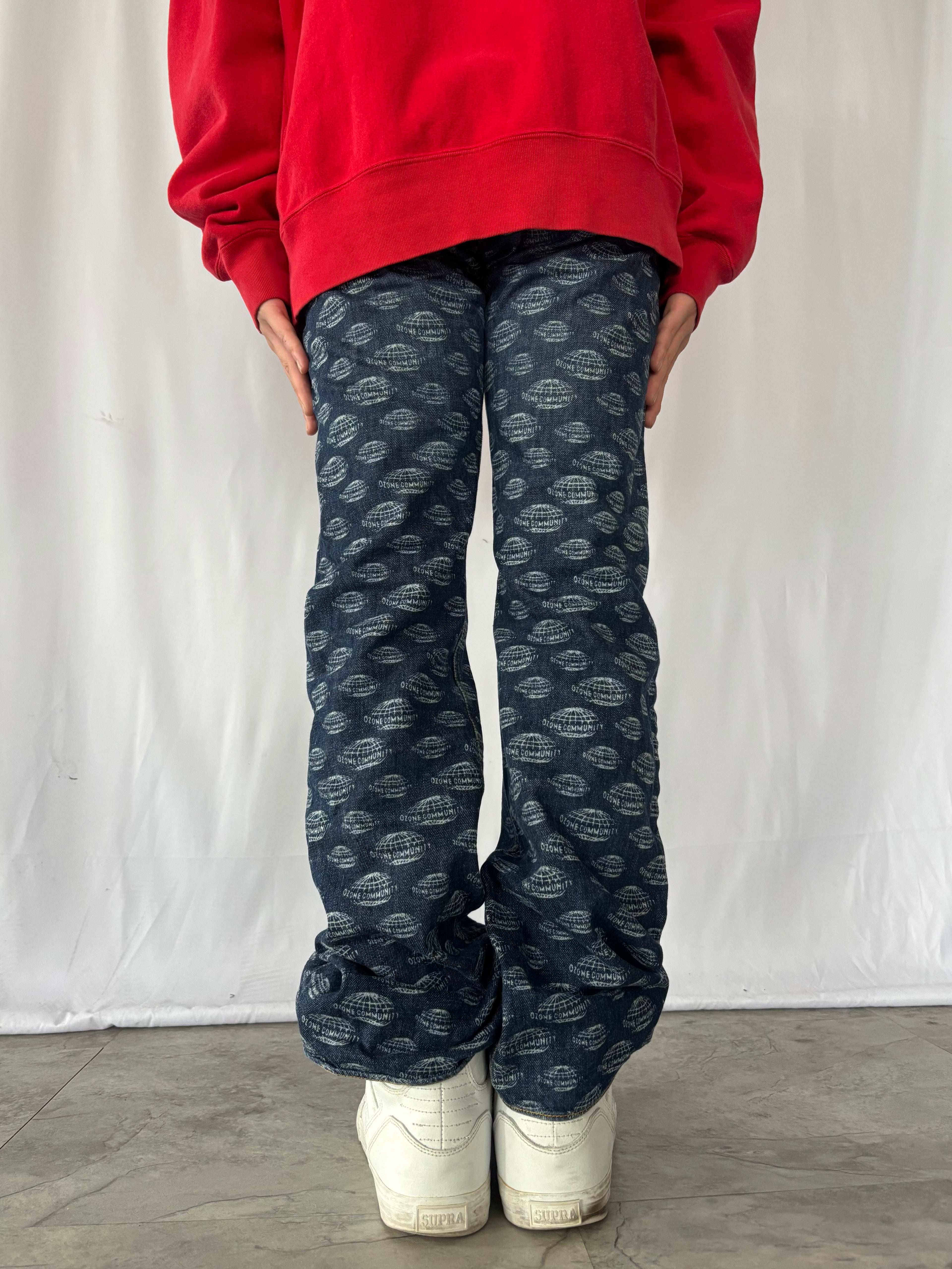 OZONE ROCK 2000s All Over Print Denim