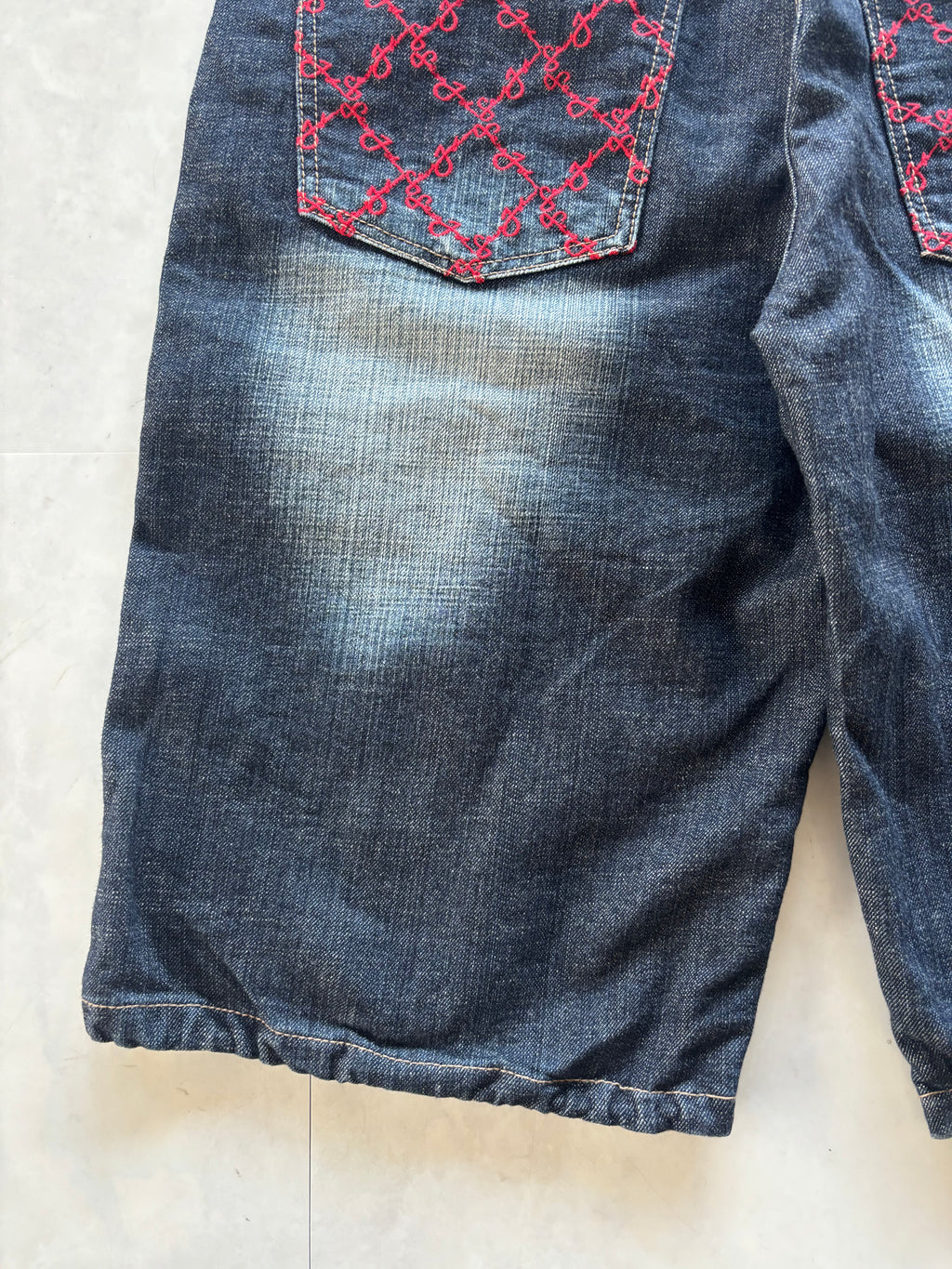 SEAN JOHN Red Monogram Embroidery Denim Shorts