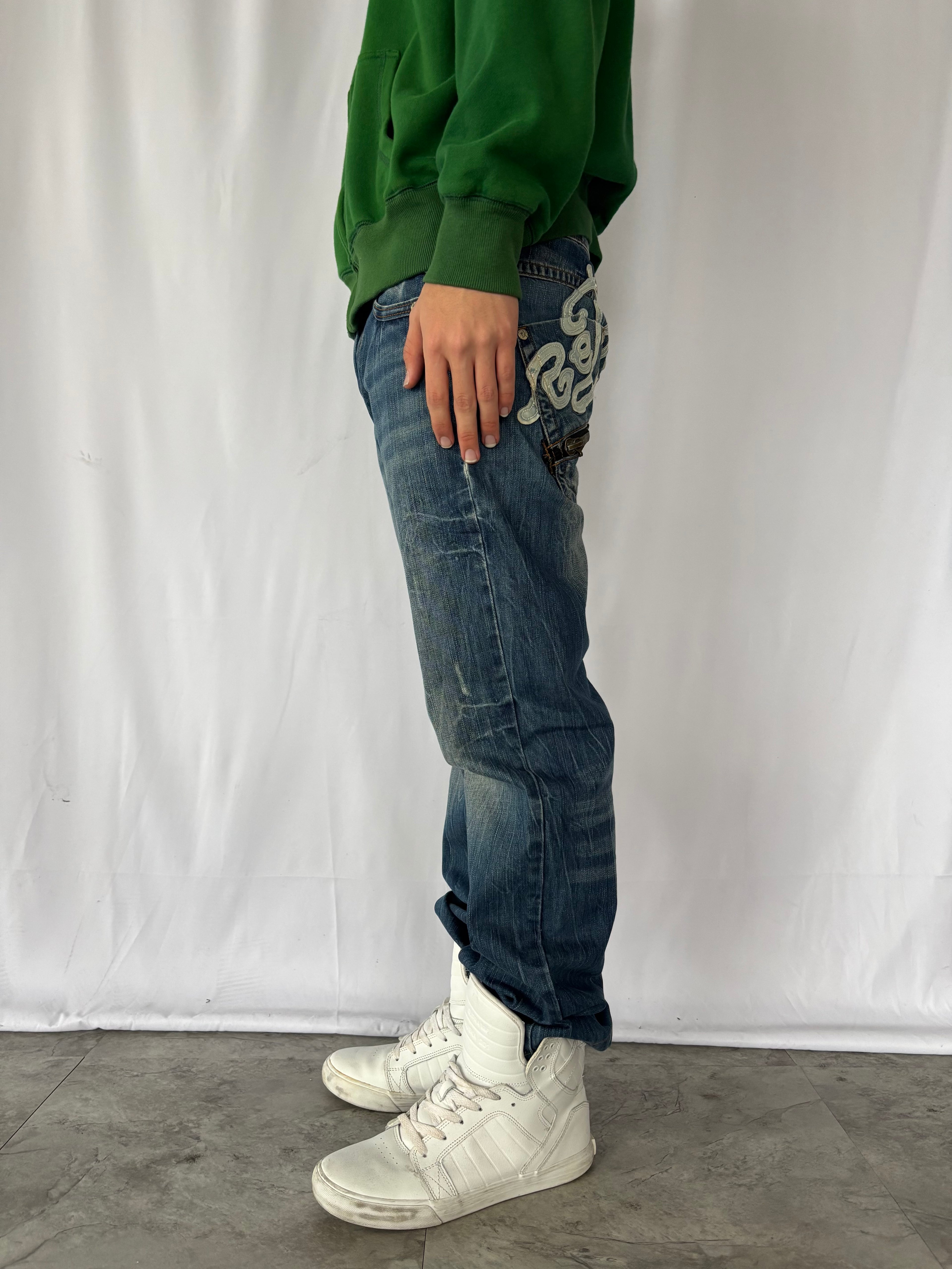 RED PEPPER skull heavy embroidery denim