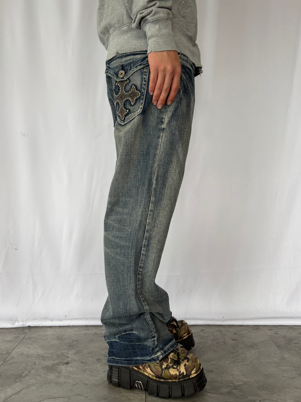 unknown cross buggy denim pants