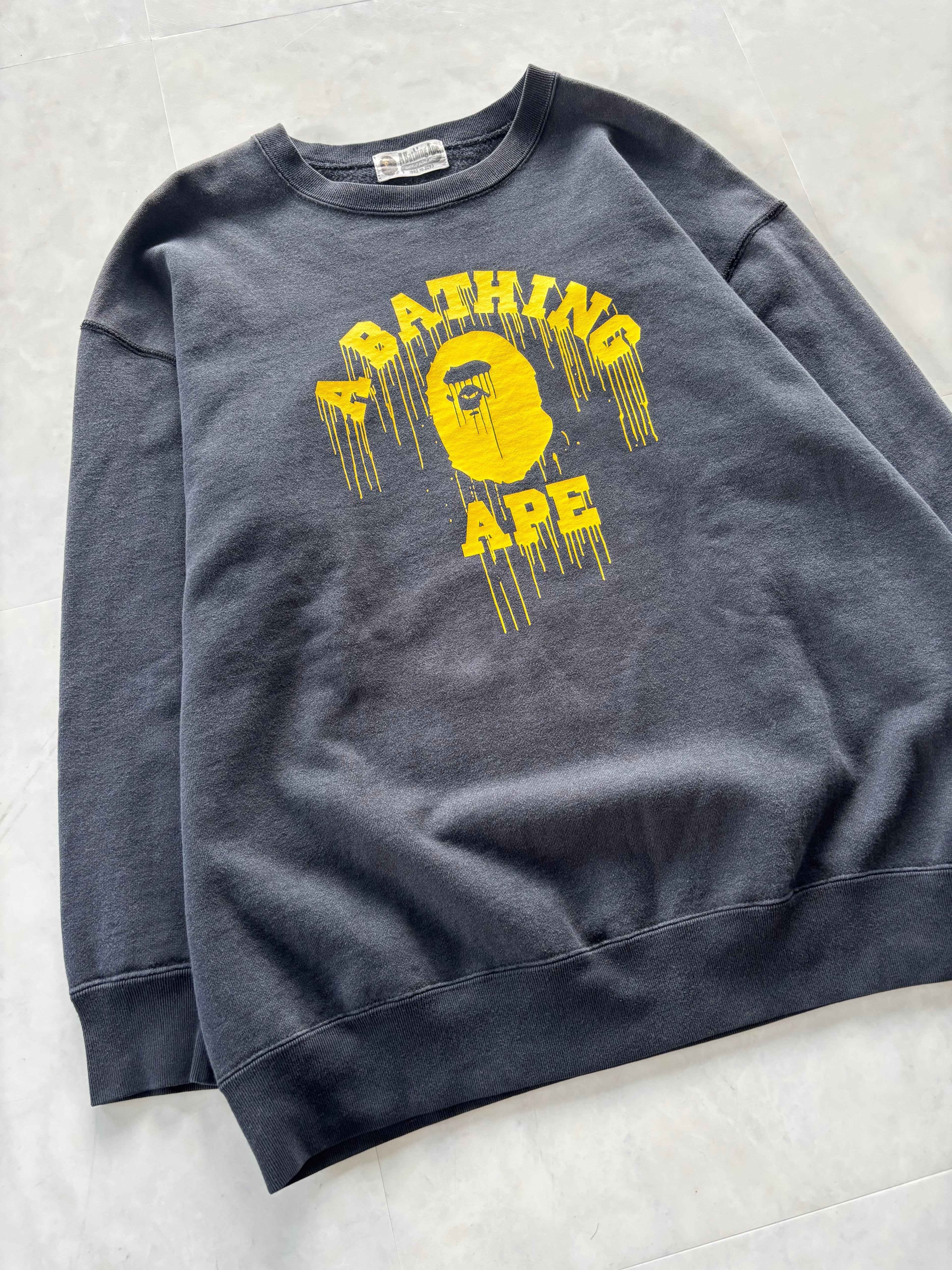 A BATHING APE® Yellow Drip Logo Crewneck