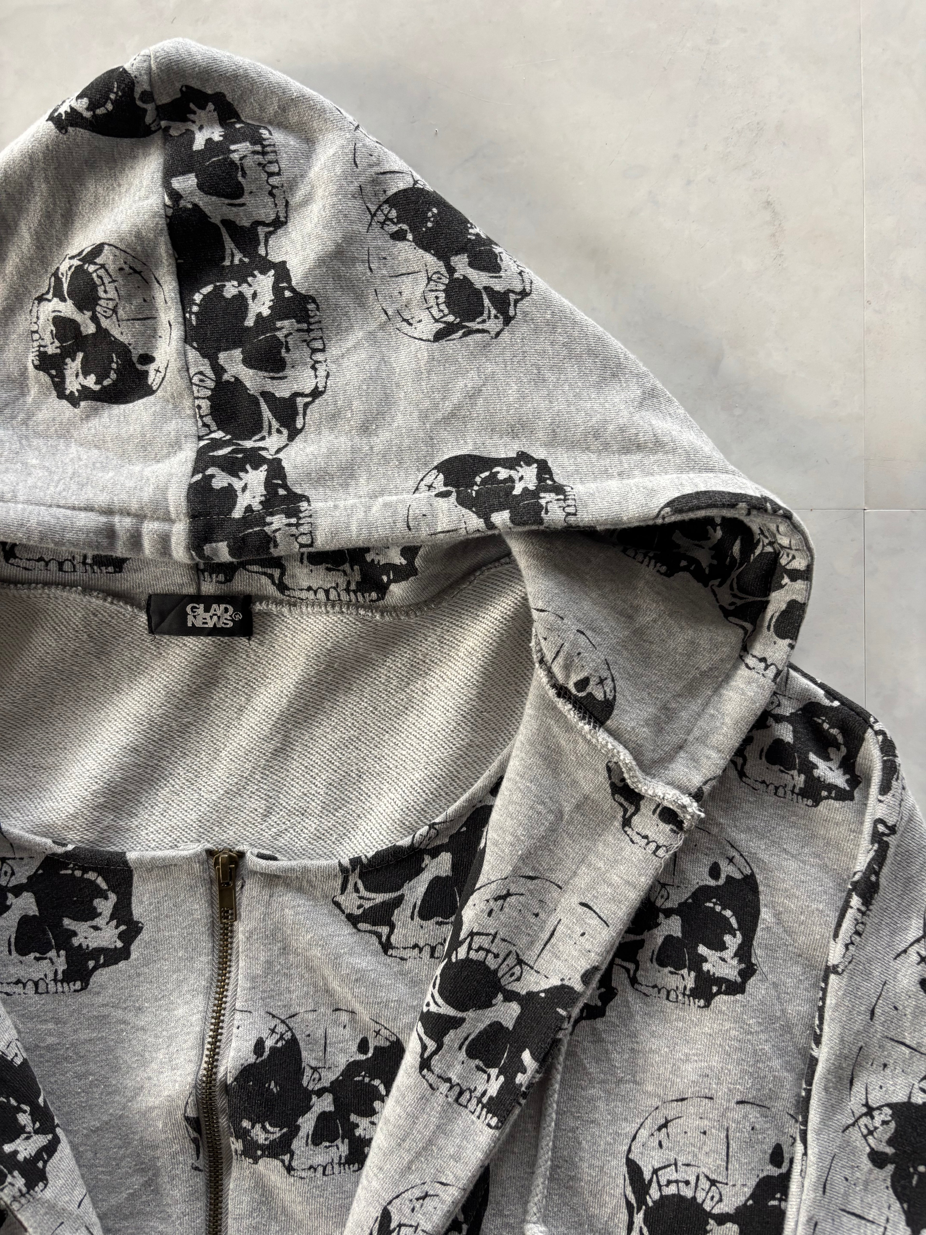GLAD NEWS All-Over Skull Zip Hoodie