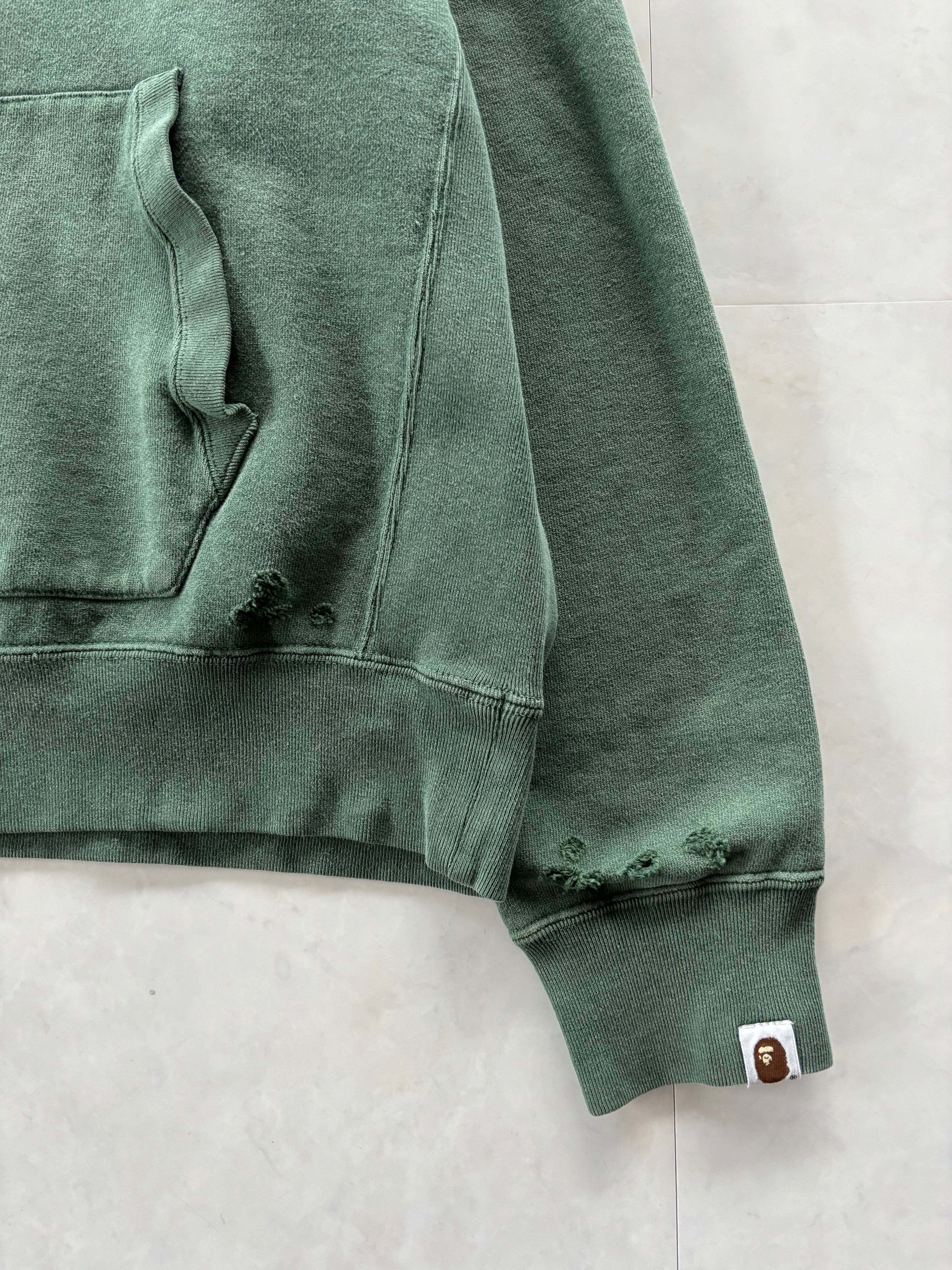 A BATHING APE® Distressed Military Green Hoodie